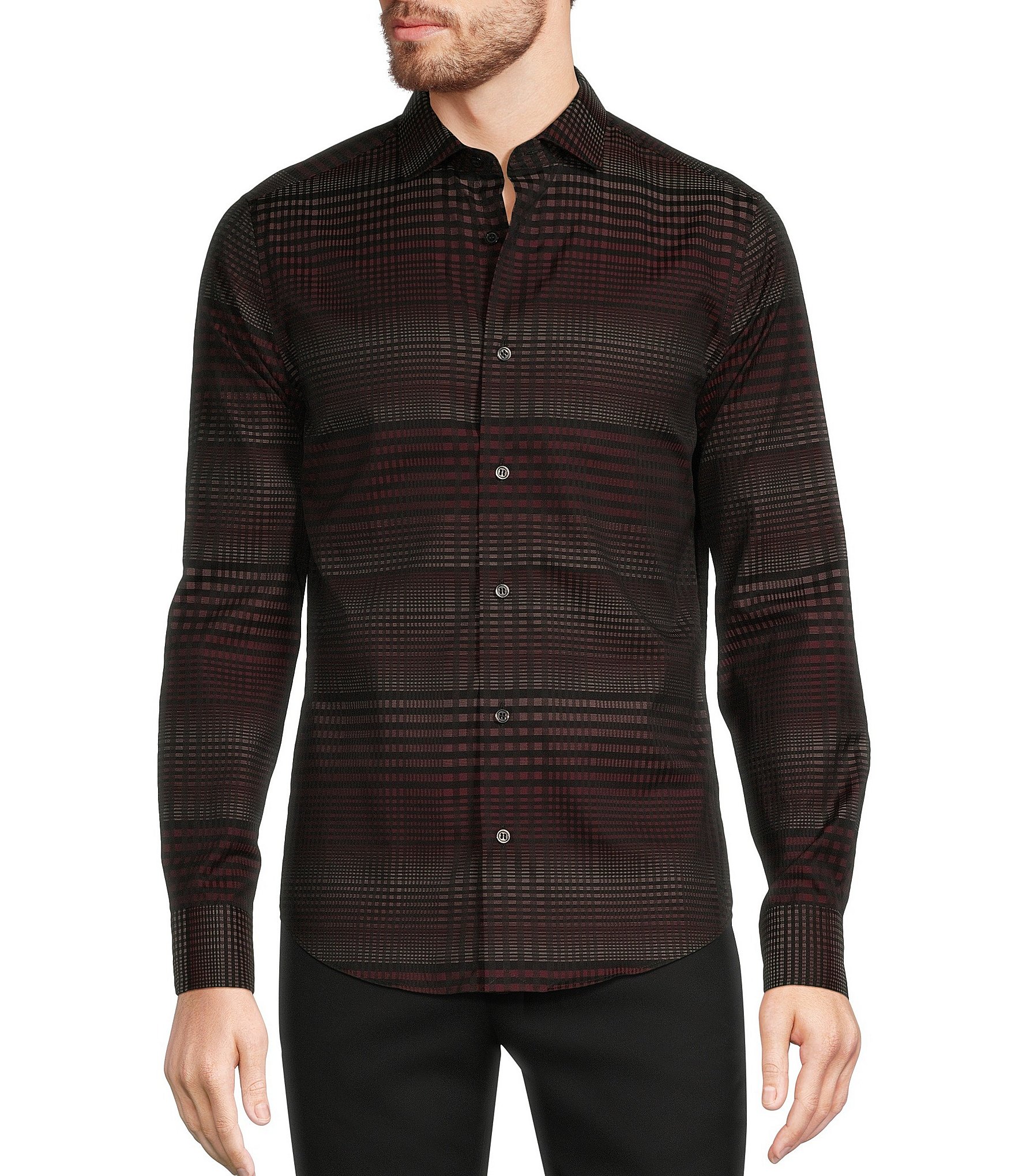 Murano Big & Tall Timeless Twenties Collection Slim Fit Plaid Jacquard Long Sleeve Woven Shirt