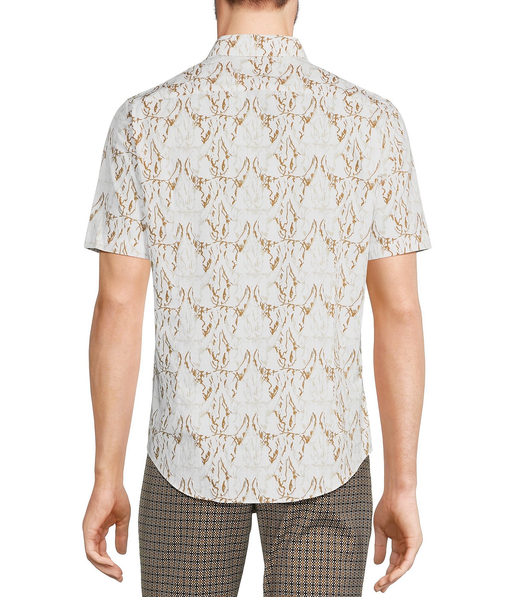 Murano Big & Tall Wanderin West Collection Slim Fit Cowskull Print Short Sleeve Woven Shirt