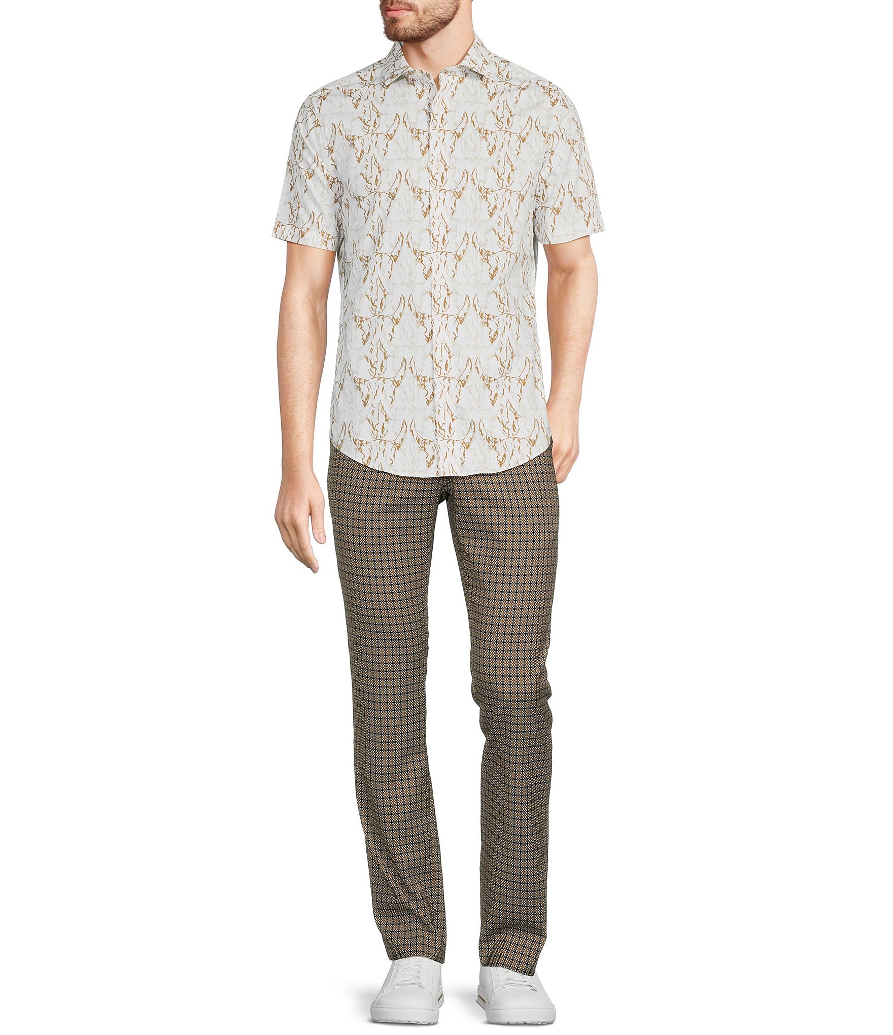 Murano Big & Tall Wanderin West Collection Slim Fit Cowskull Print Short Sleeve Woven Shirt