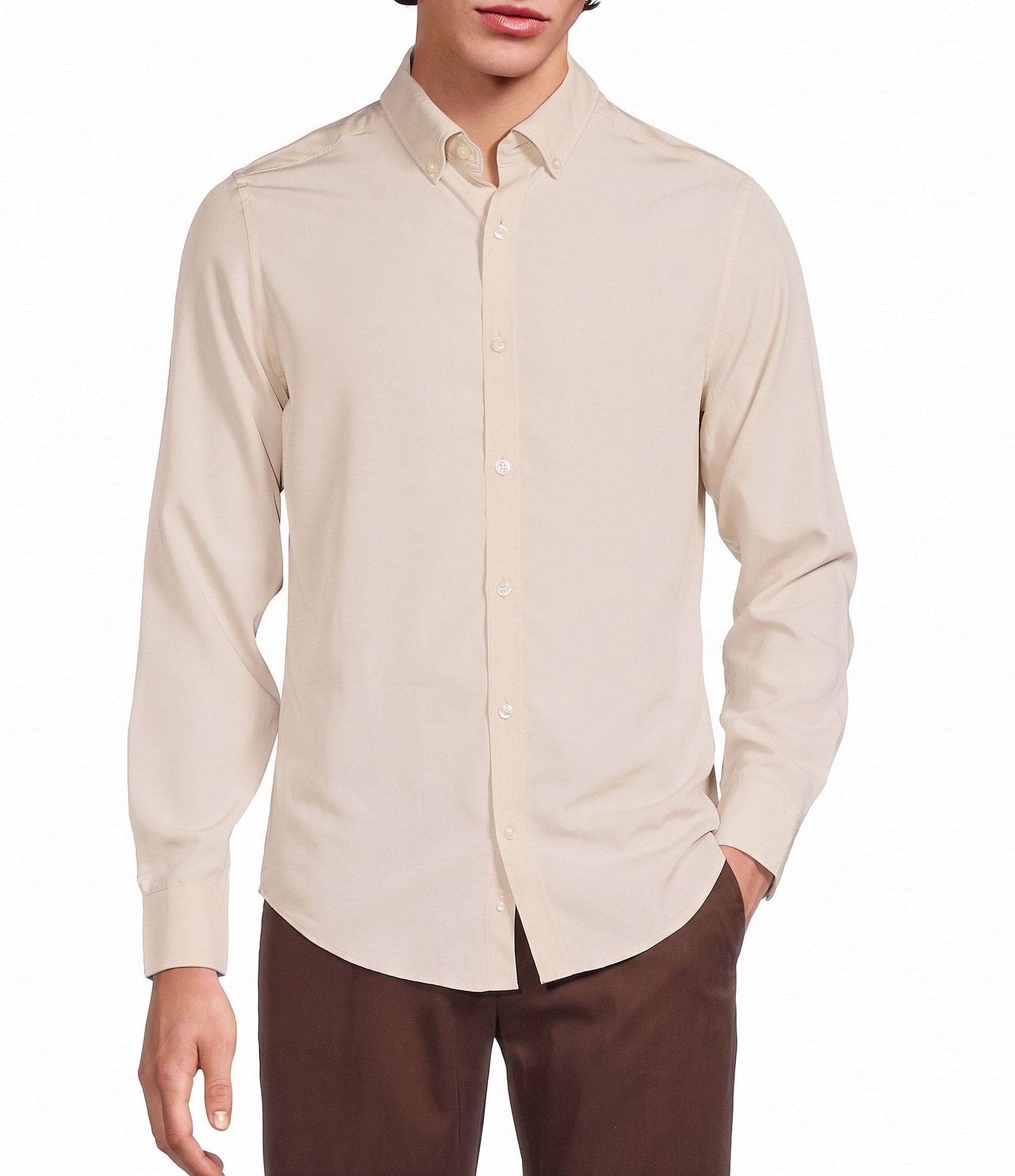 Murano Big & Tall Weekend Edit Slim Fit Solid Long Sleeve Woven Shirt