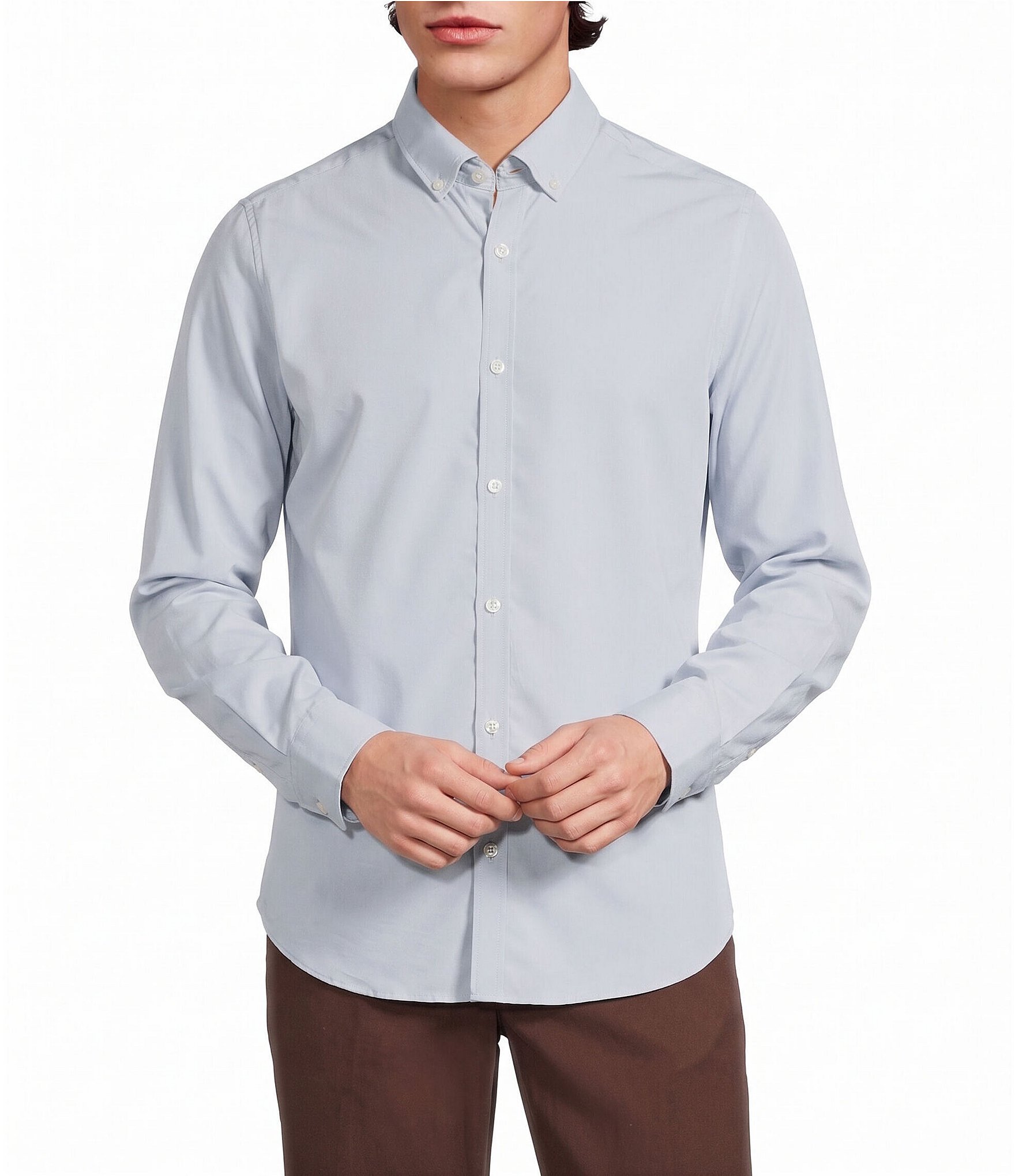 Murano Big & Tall Weekend Edit Slim Fit Solid Long Sleeve Woven Shirt