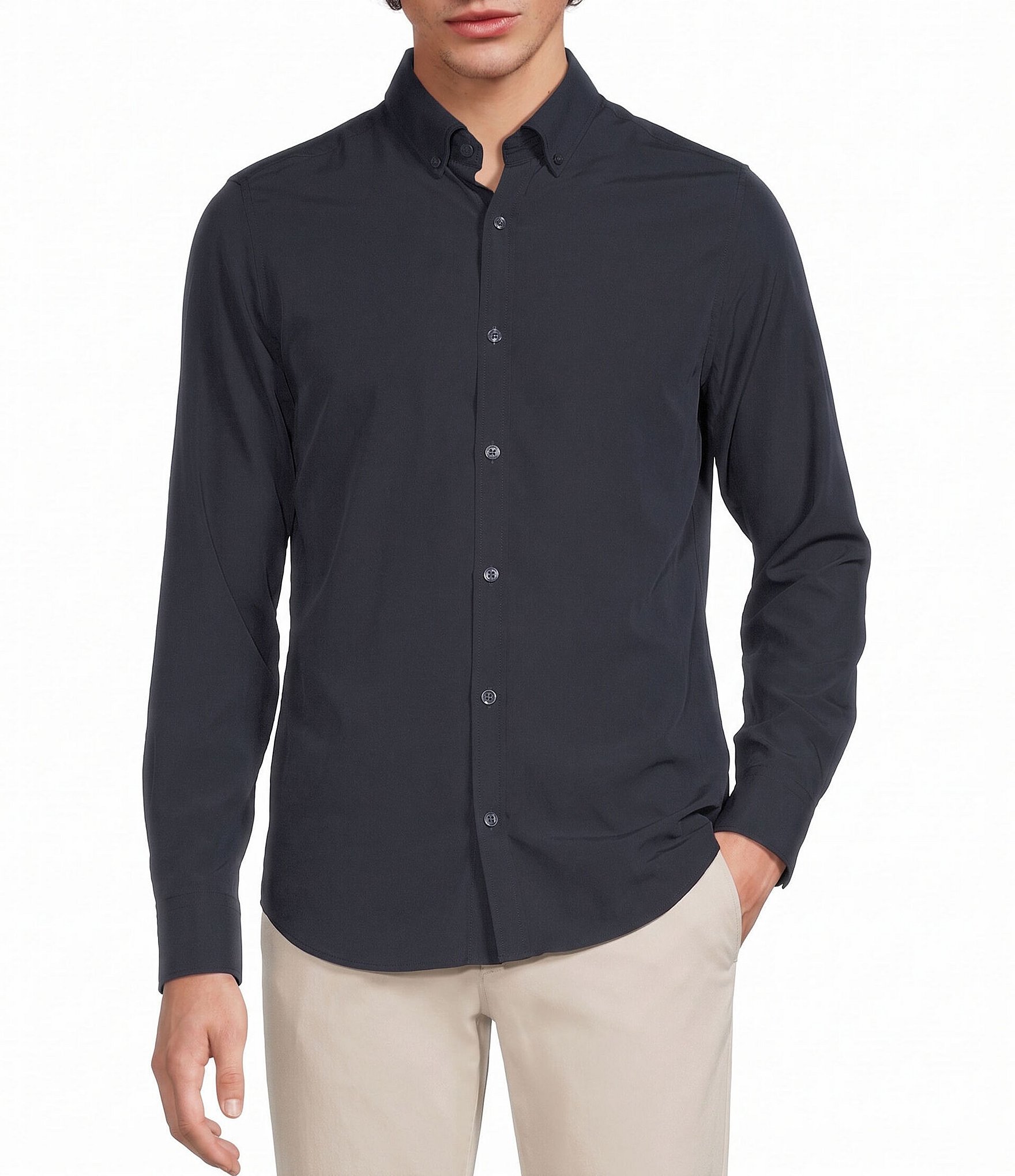 Murano Big & Tall Weekend Edit Slim Fit Solid Long Sleeve Woven Shirt
