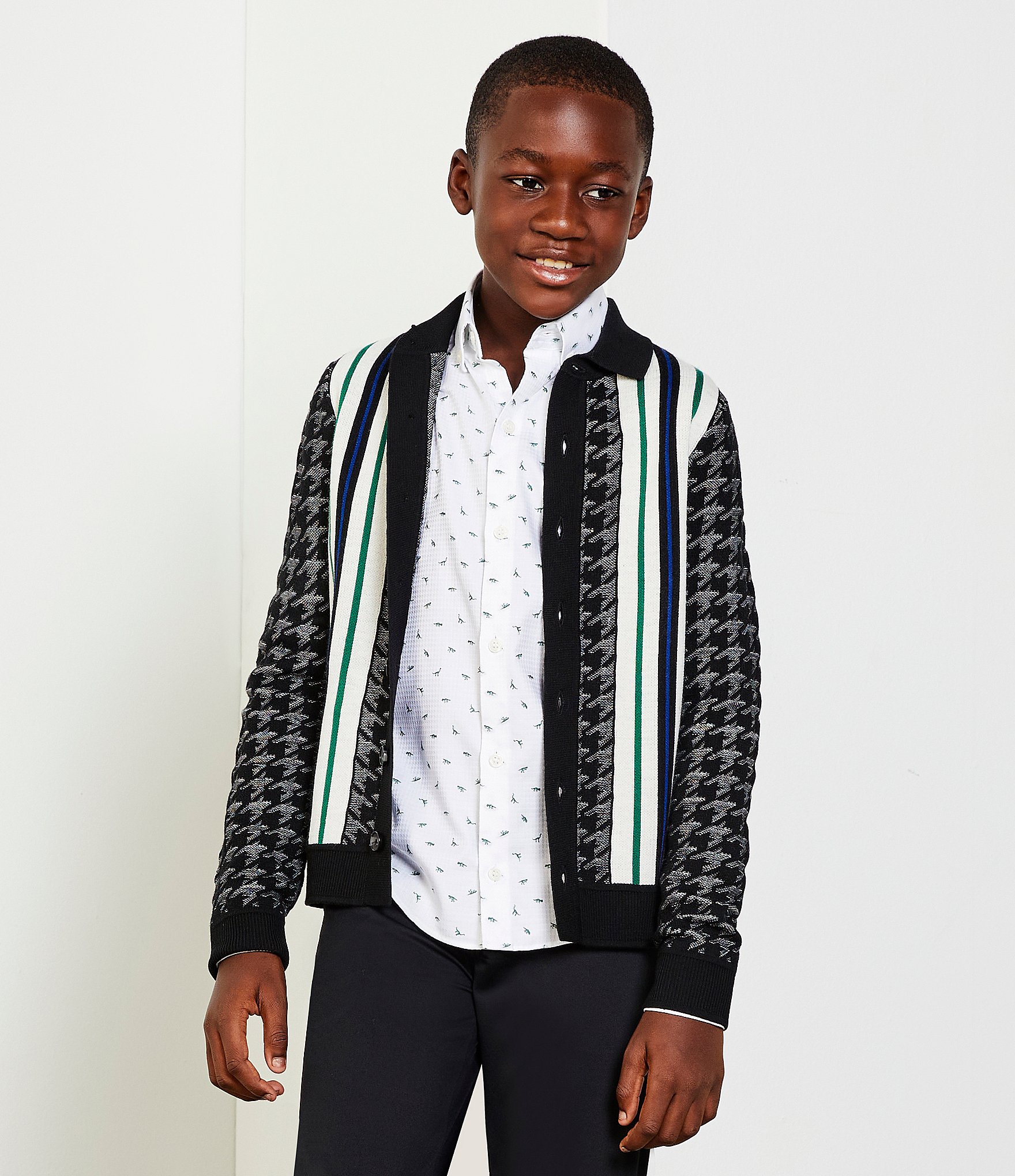 Murano Big Boys 8-20 Long Sleeve Houndstooth Cardigan