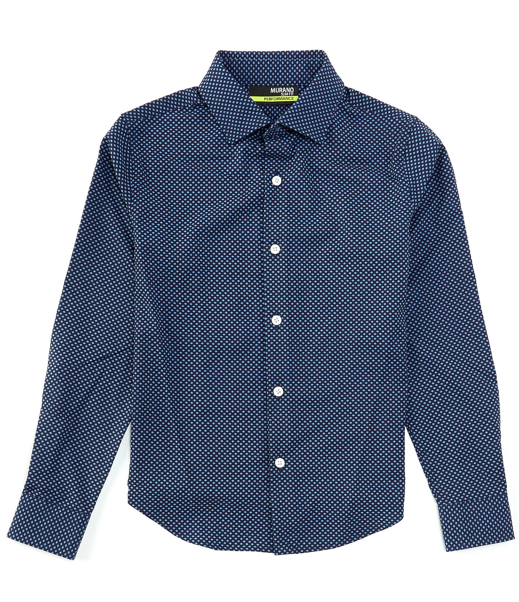 Murano Big Boys 8-20 Long Sleeve Performance Stretch Diamond Print Button-Down Shirt