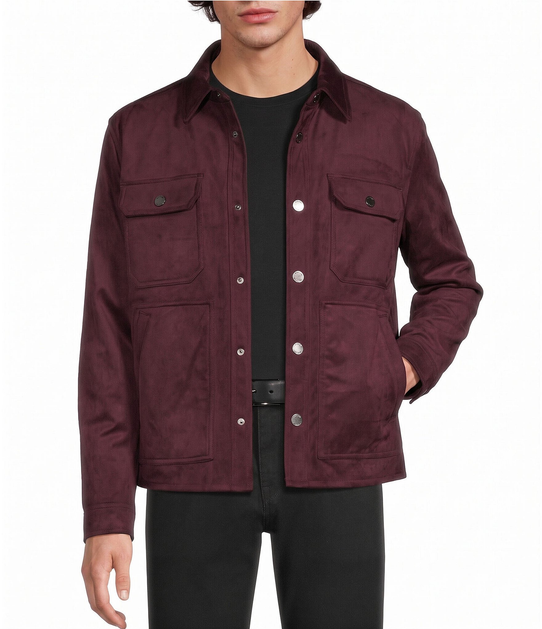 Murano Button Up Faux Suede Trucker Jacket