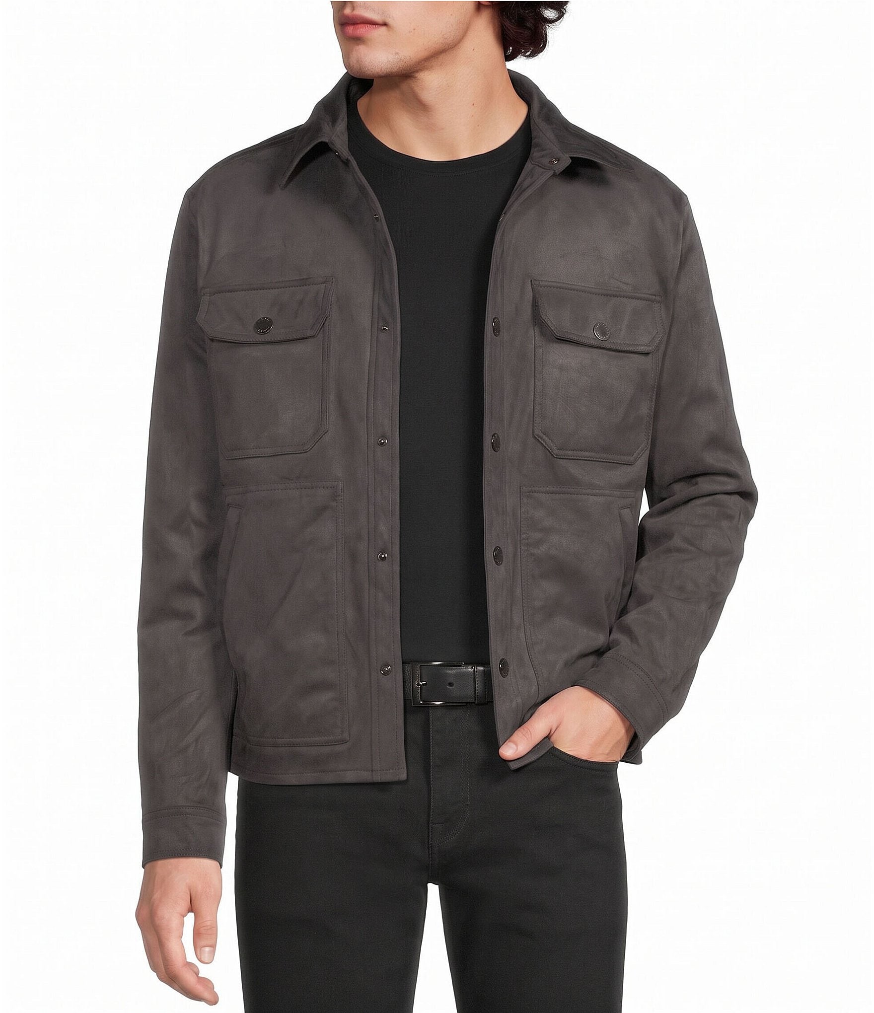 Murano Button Up Faux Suede Trucker Jacket
