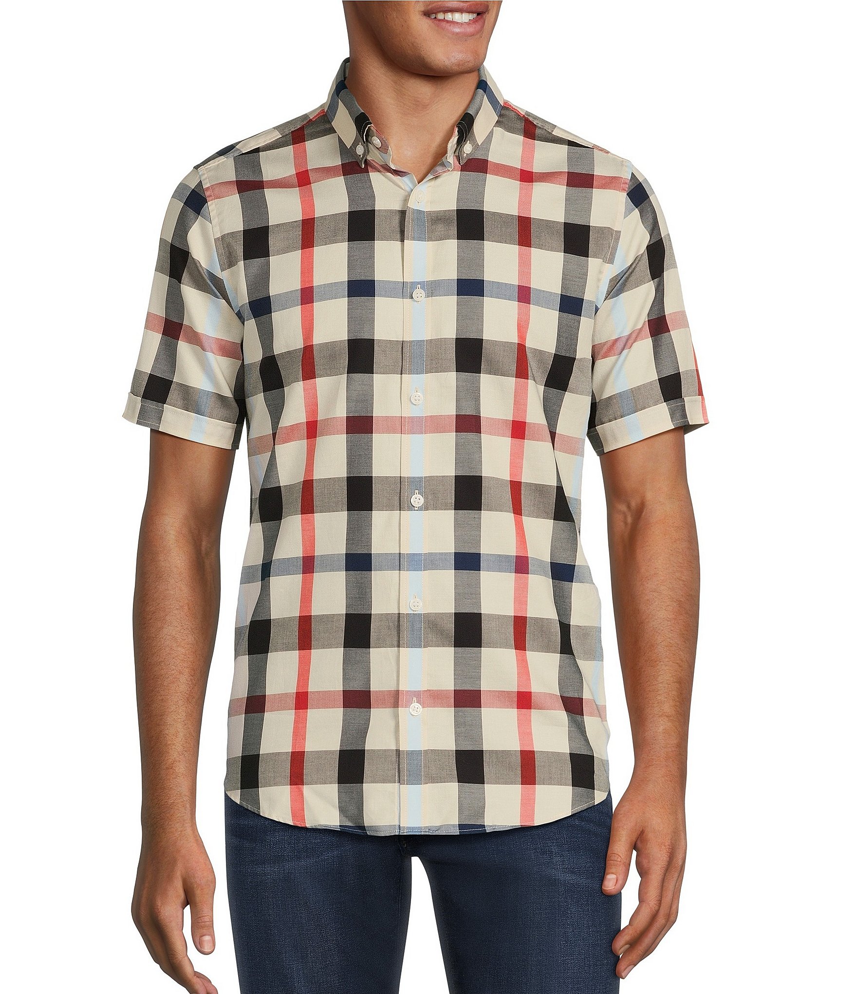Murano Camp Disco Collection Plaid Short Sleeve Woven Shirt | Dillard's