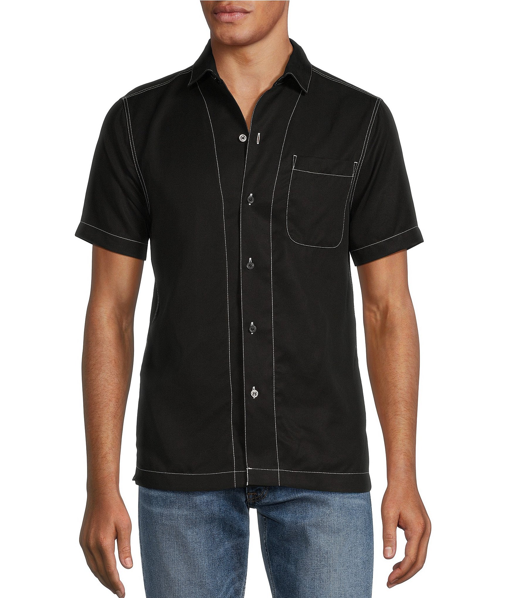 Murano Camp Disco Collection Slim Fit Contrast Short Sleeve Woven Shirt ...