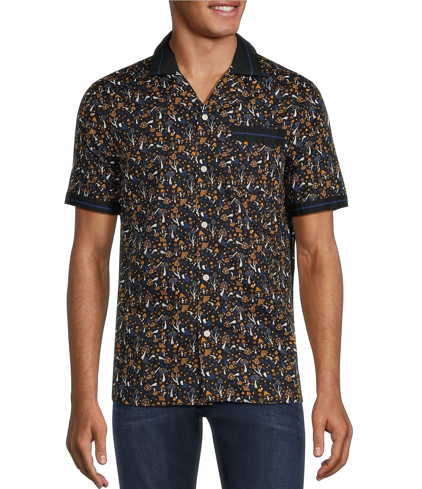 Murano Camp Disco Collection Slim Fit Mushroom Print Short Sleeve Woven ...