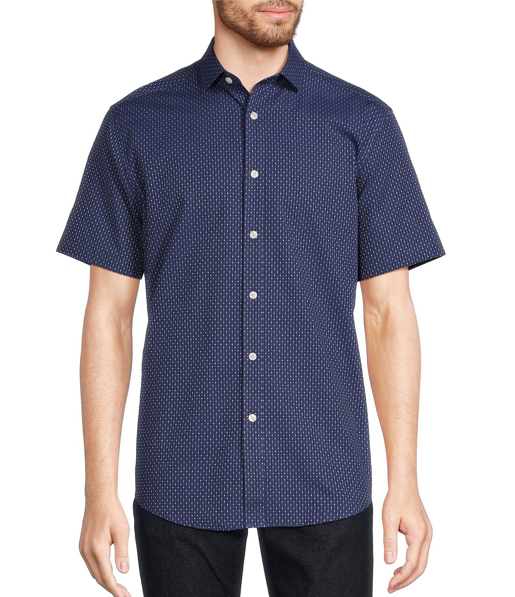 Murano Classic Fit Geometric Diamond Print Dobby Short Sleeve Shirt ...