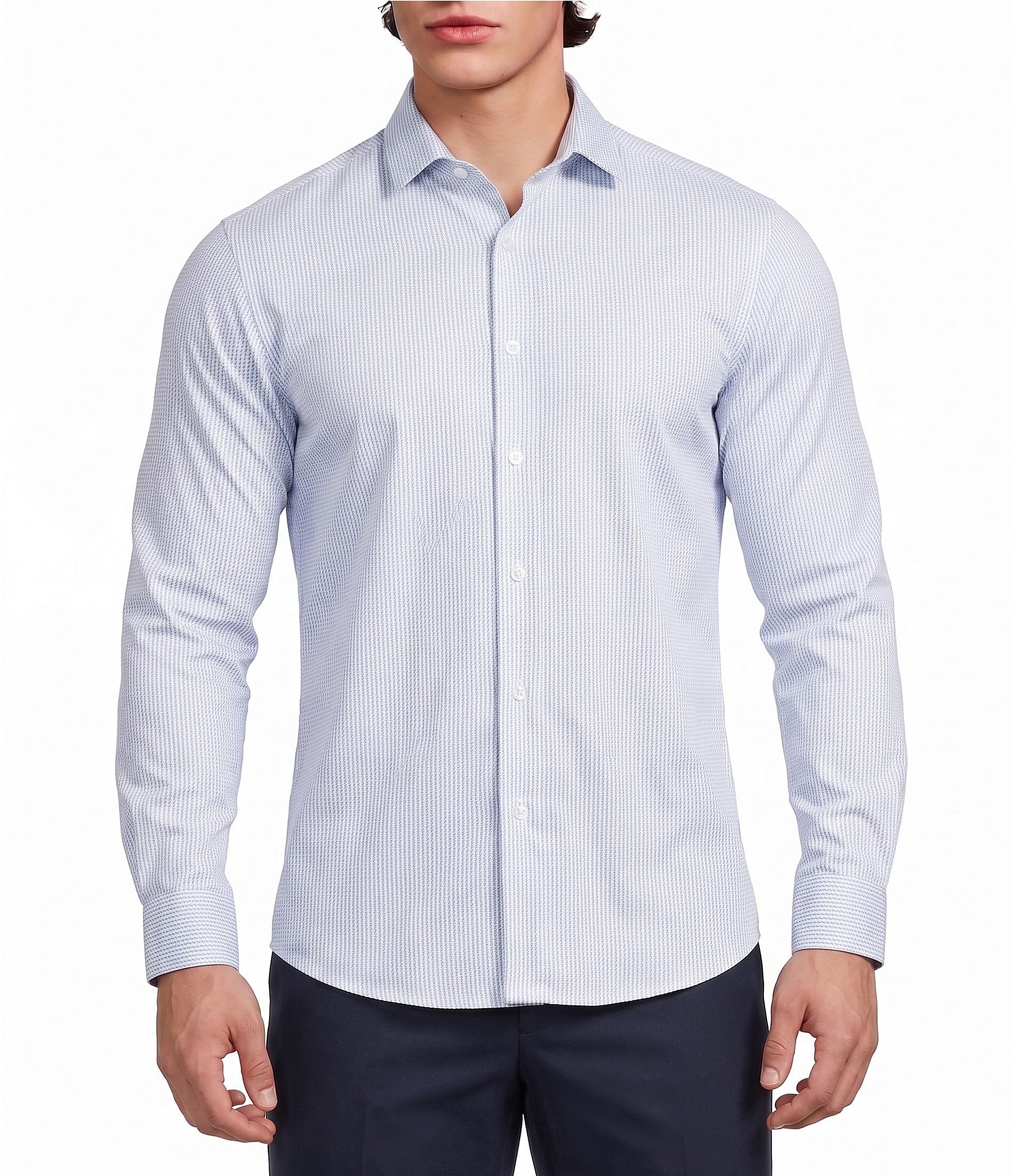 Murano Collezione Canclini Athletic Fit Dash Stripe Long Sleeve Techno Woven Shirt