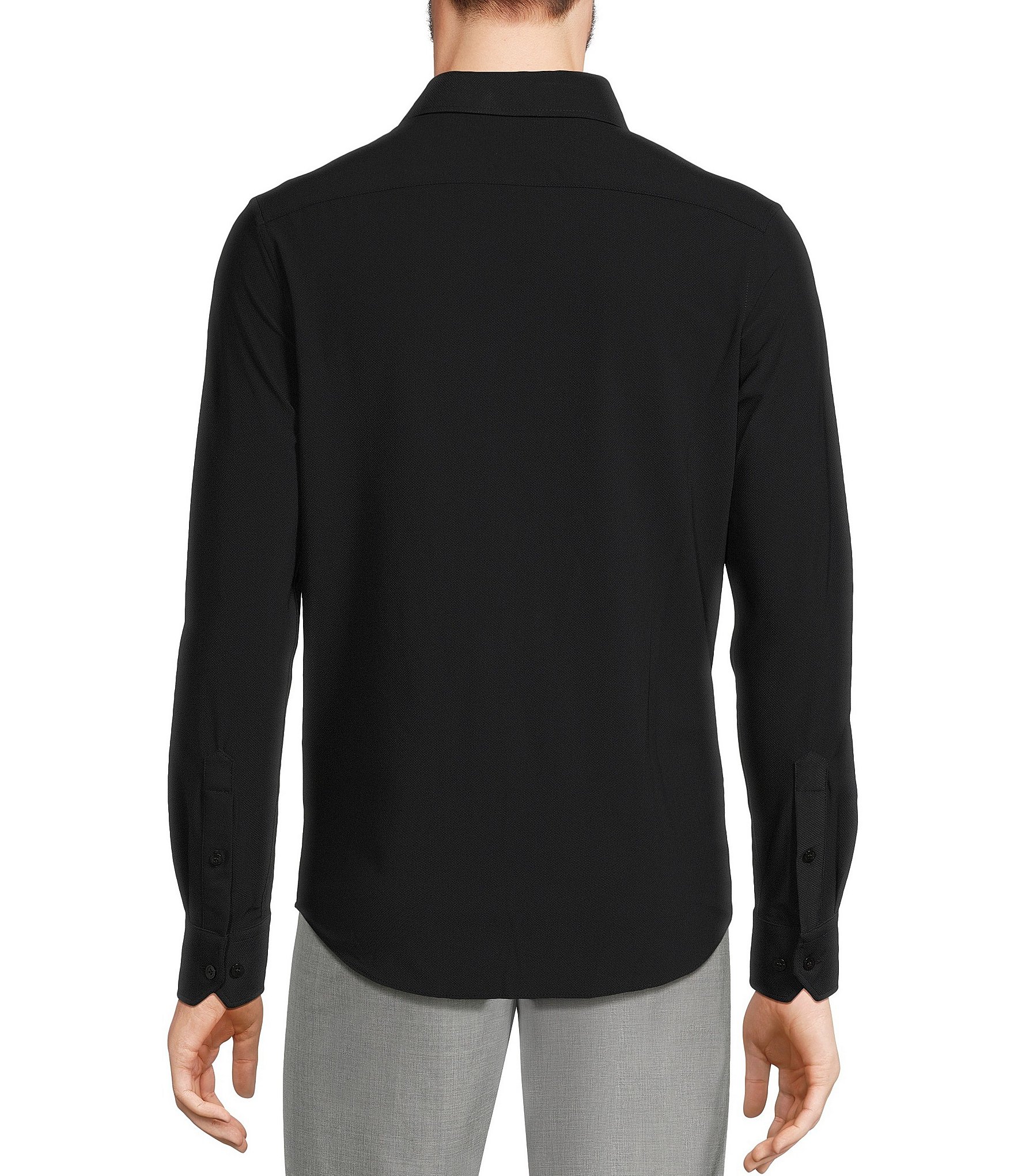 Murano Collezione Eurojersey Slim-Fit Performance Stretch Solid Textured Long Sleeve Woven Shirt