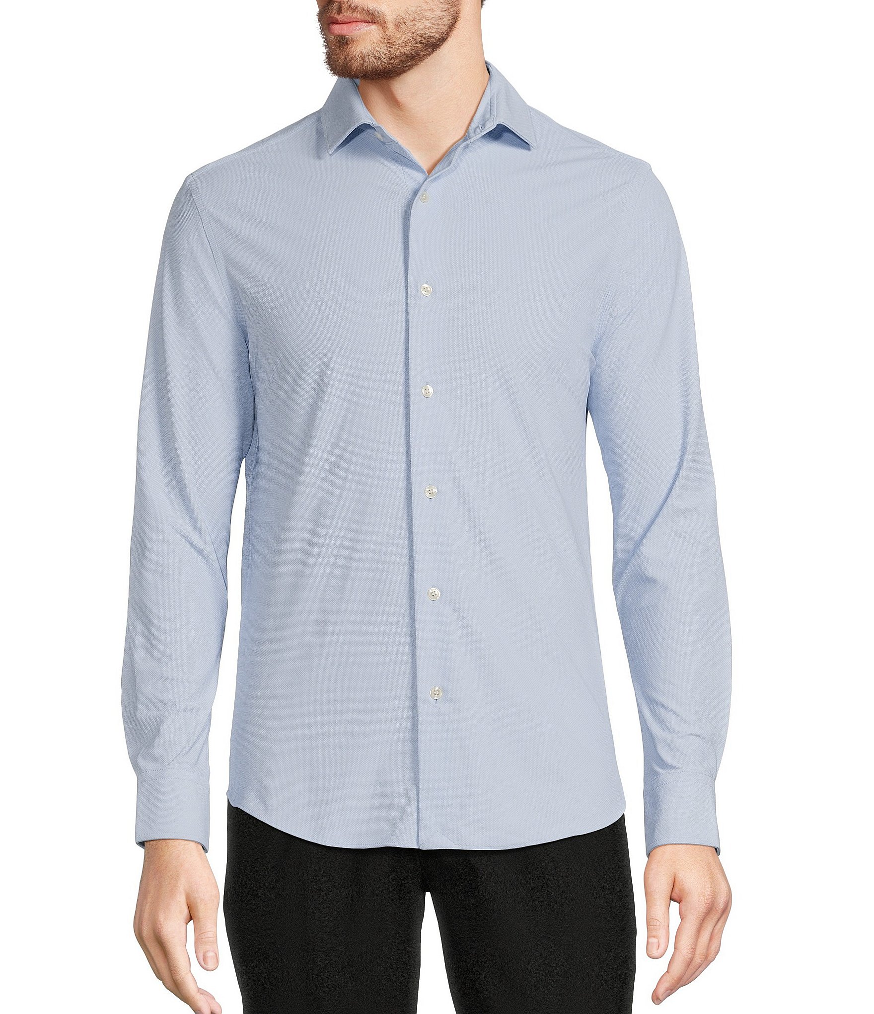 Murano Collezione Eurojersey Slim-Fit Performance Stretch Solid Textured Long Sleeve Woven Shirt