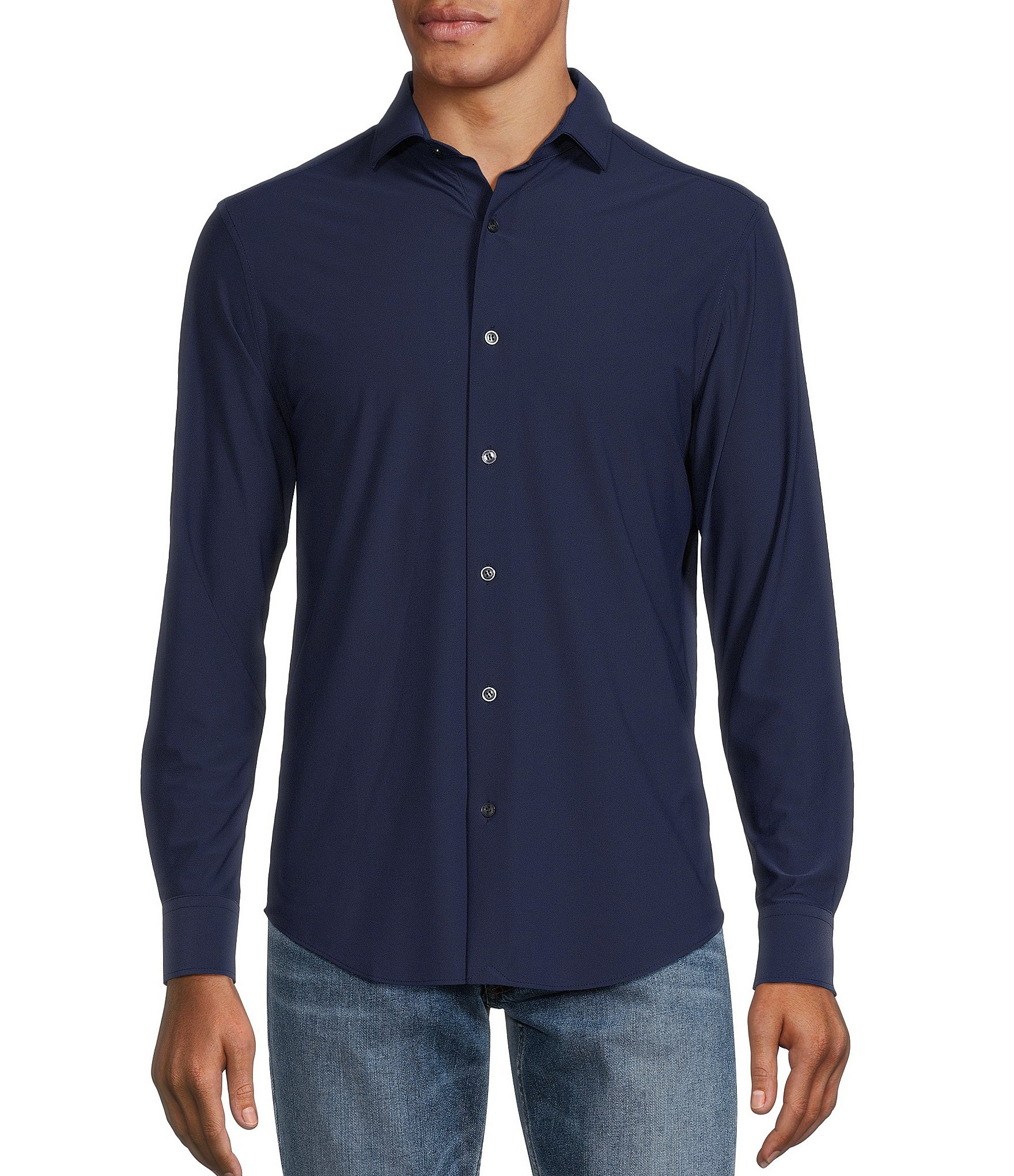 Murano Collezione Canclini Slim-Fit Solid Long-Sleeve Techno Woven Shirt