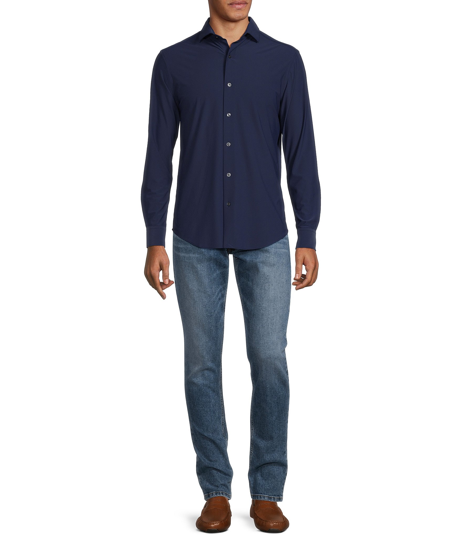 Murano Collezione Canclini Slim-Fit Solid Long-Sleeve Techno Woven Shirt