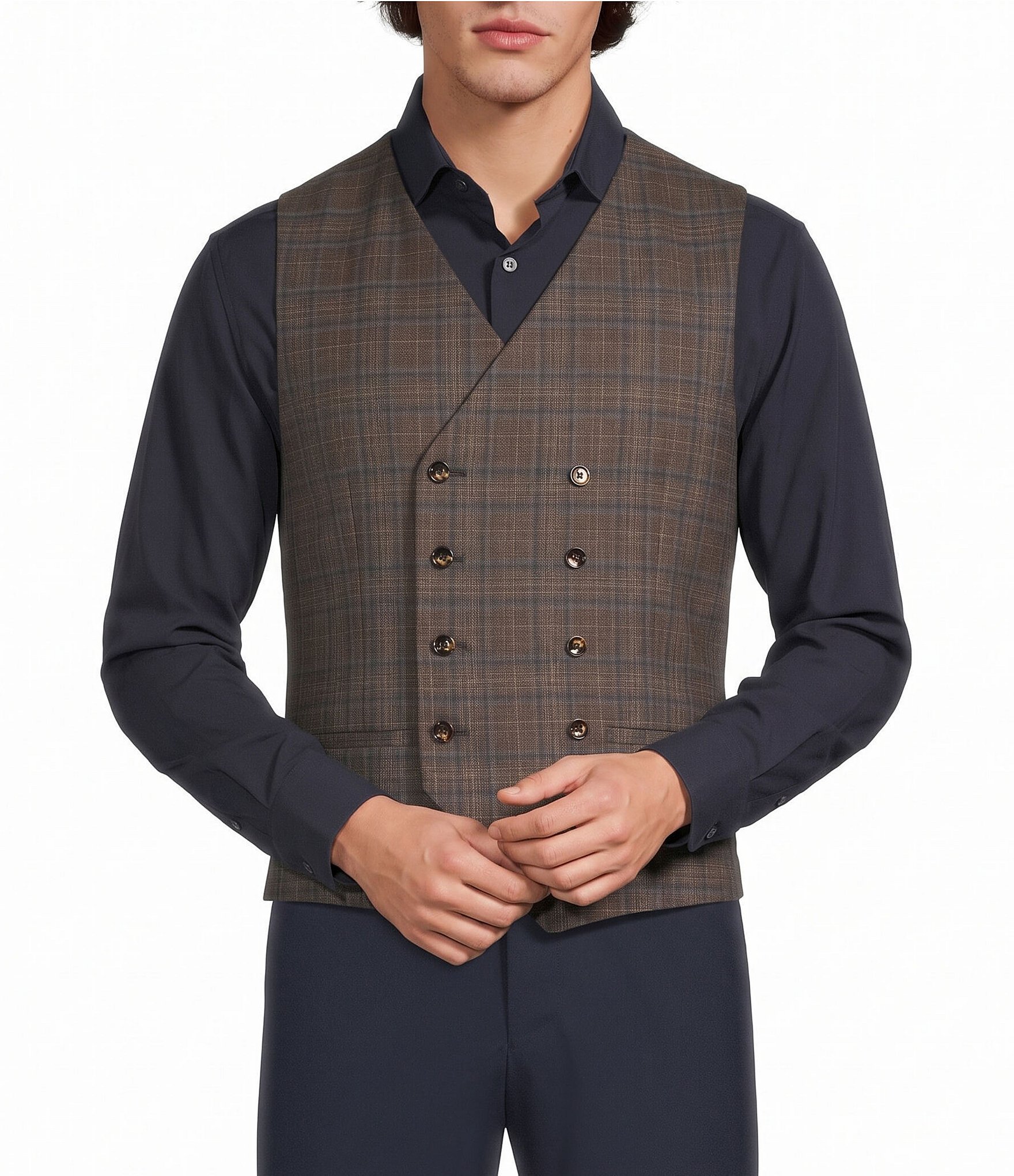 Murano Collezione Coordinating Double Breasted Plaid Suit Separates Vest