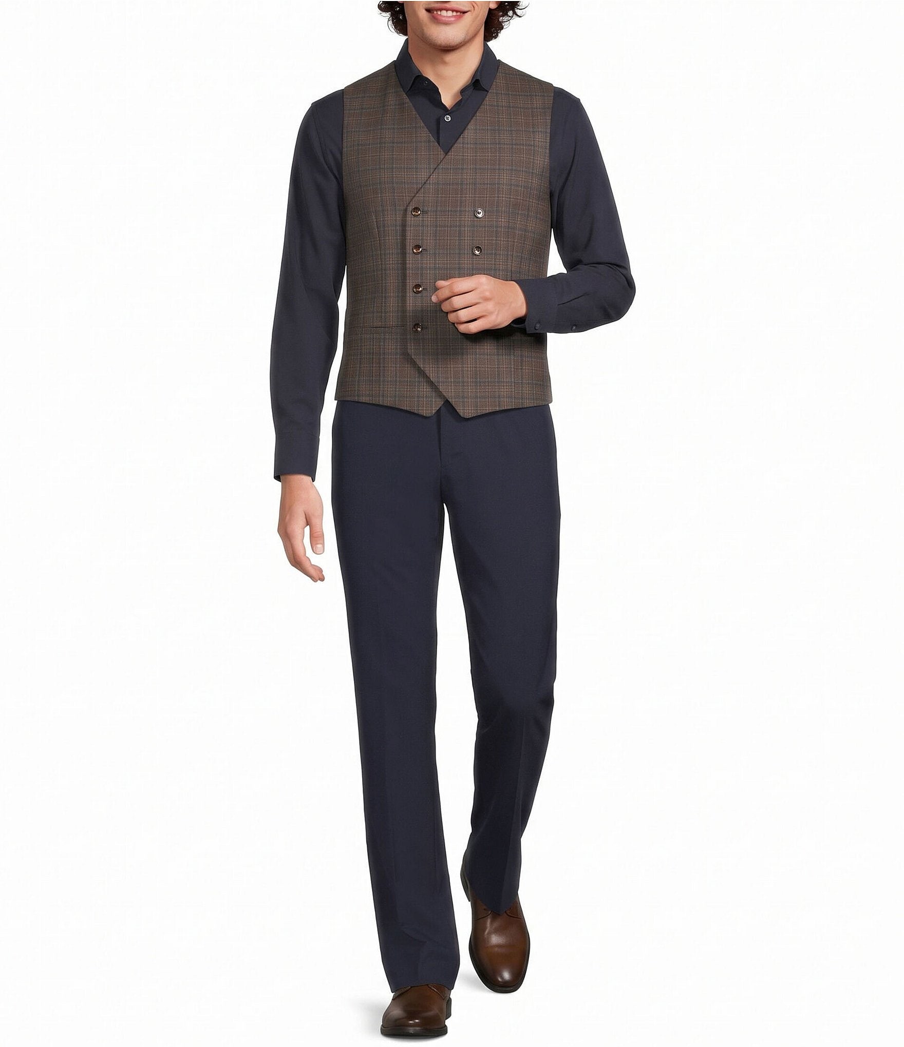 Murano Collezione Coordinating Double Breasted Plaid Suit Separates Vest