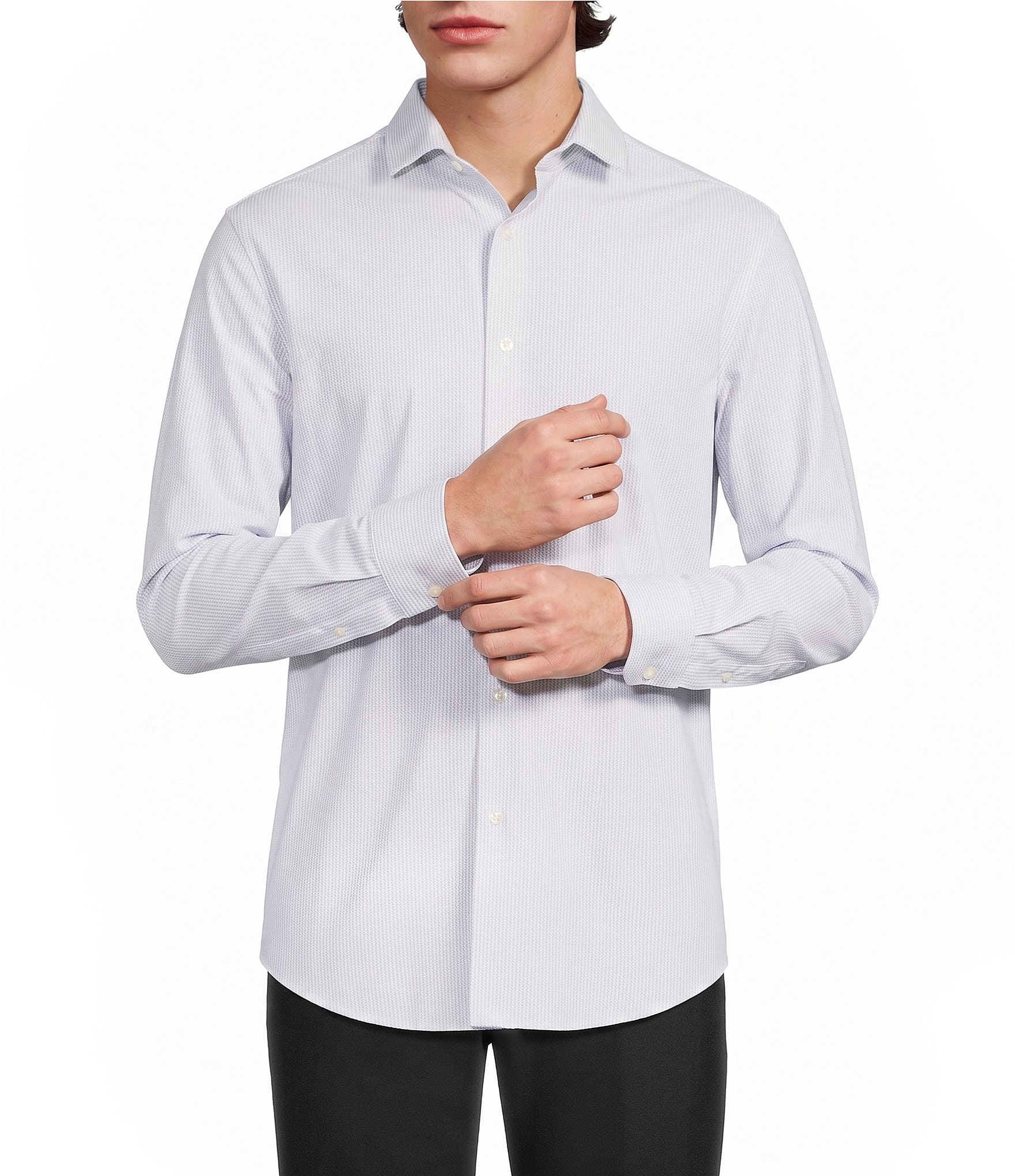 Murano Collezione Slim Fit Dash Stripe Long Sleeve Woven Shirt
