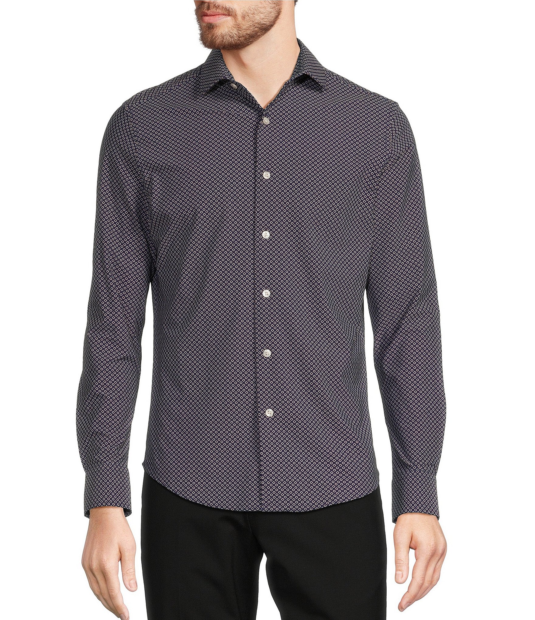 Murano Collezione Slim Fit Small Diamond Pattern Long Sleeve Woven Shirt