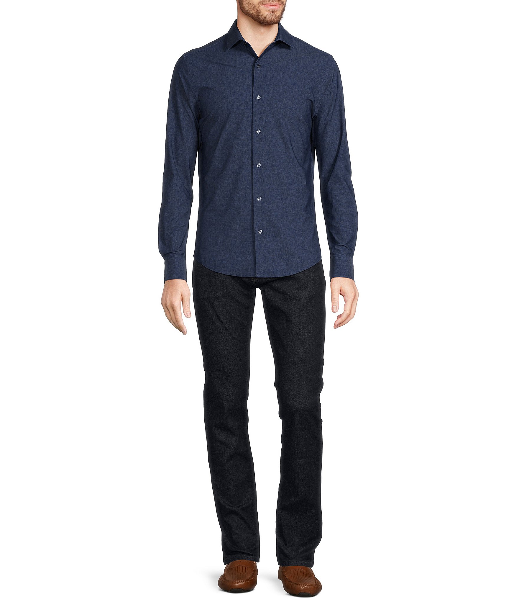 Murano Collezione Slim-Fit Small Texture Pattern Long Sleeve Woven Shirt