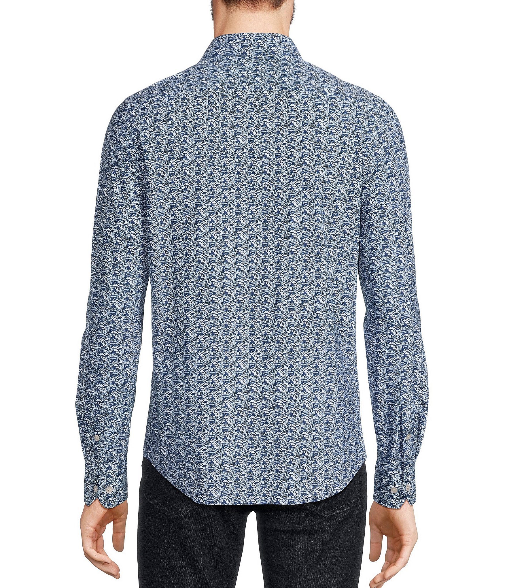 Murano Collezione Slim-Fit Wave Pattern Long Sleeve Woven Shirt