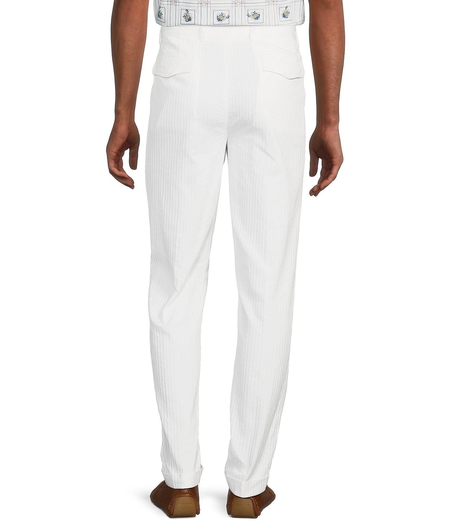 Murano Corsa Di Cavalli Derby Collection Lucas Pleated Stripe Seersucker Dress Pants