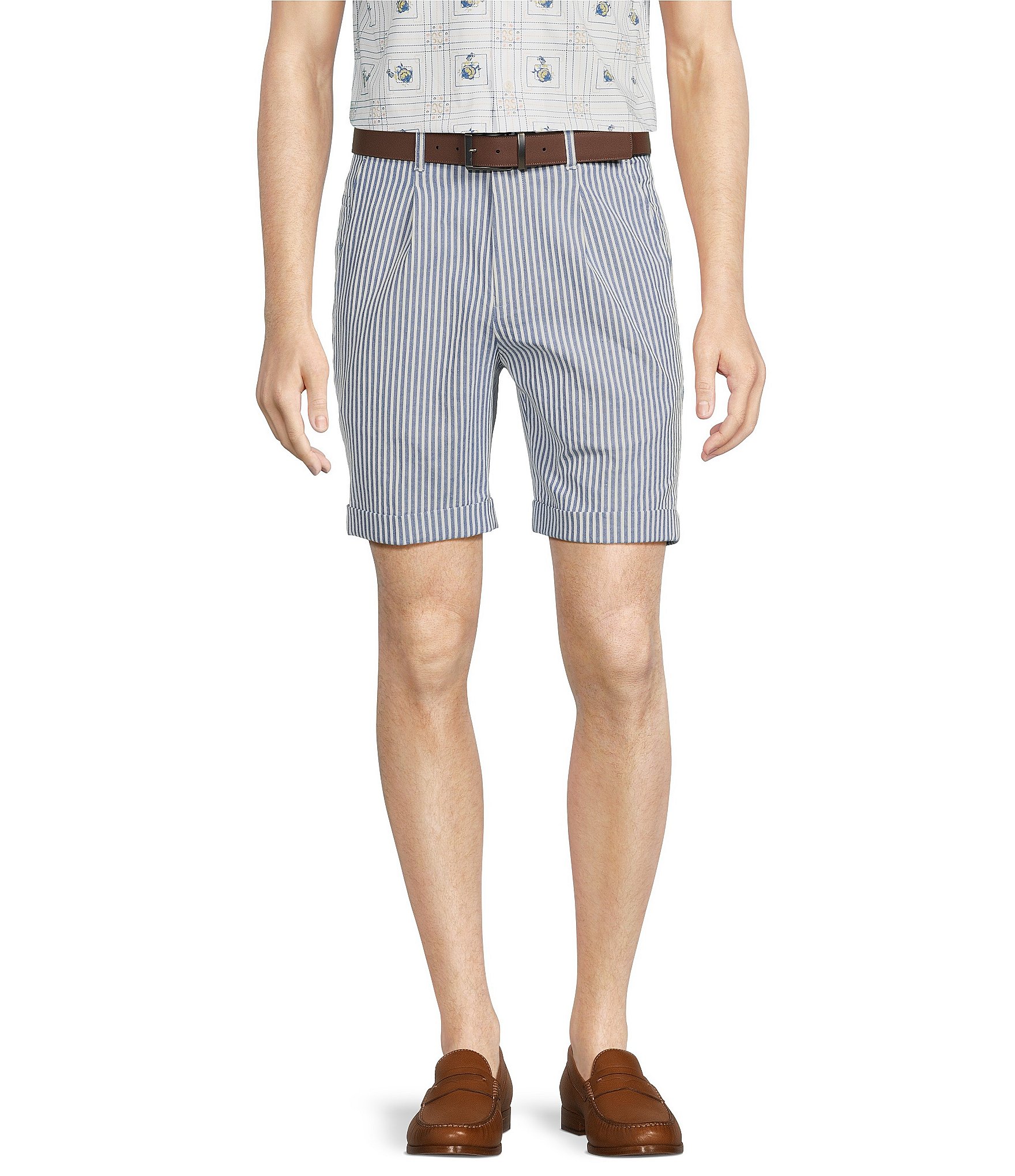 Murano Corsa Di Cavalli Derby Collection Stripe Seersucker 8#double; Inseam Shorts