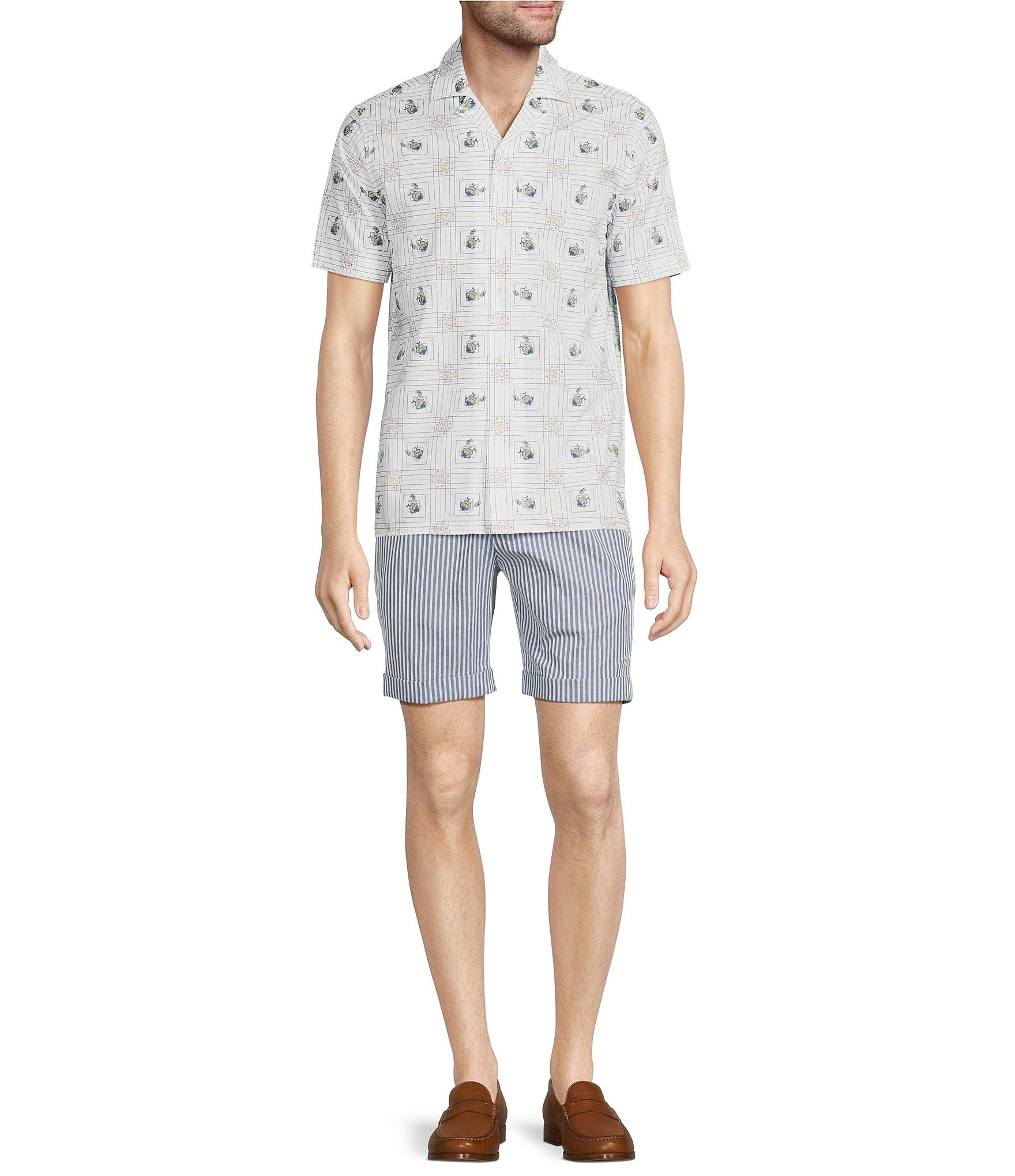 Murano Corsa Di Cavalli Derby Collection Stripe Seersucker 8#double; Inseam Shorts