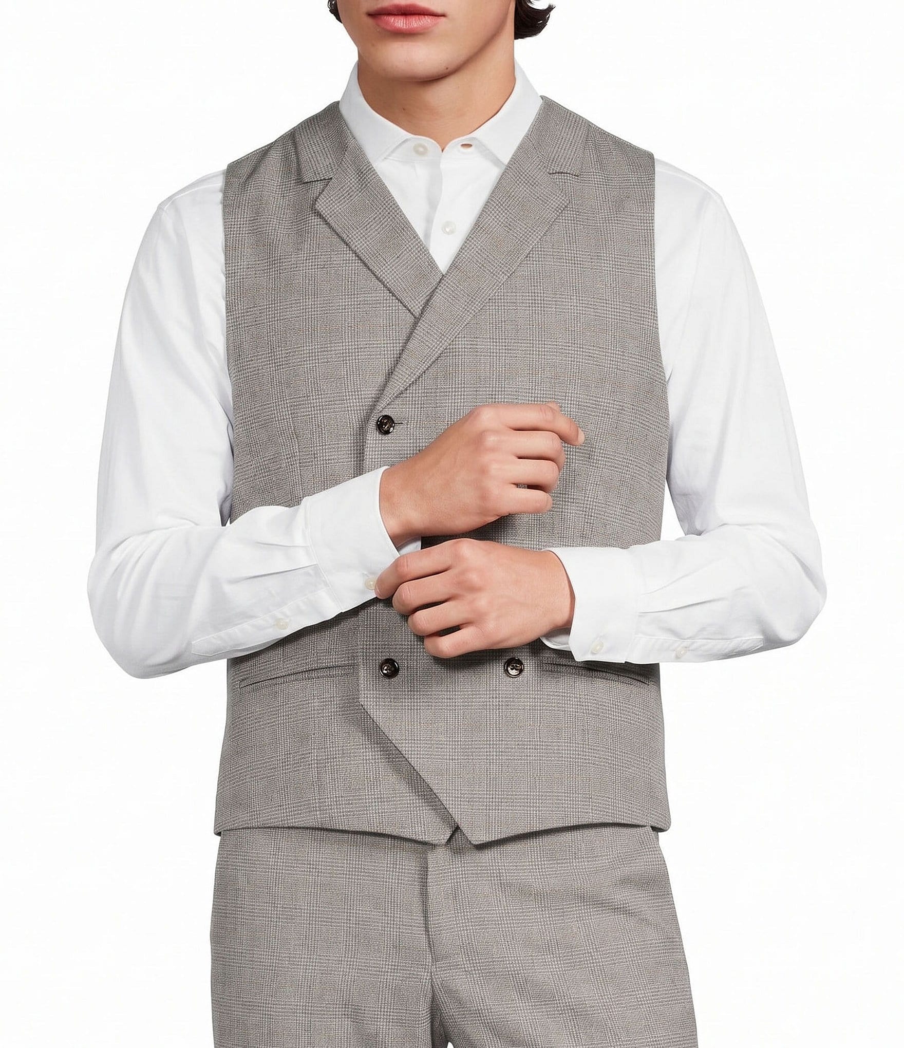 Murano Double Breasted Coordinating Glen Plaid Suit Separates Vest