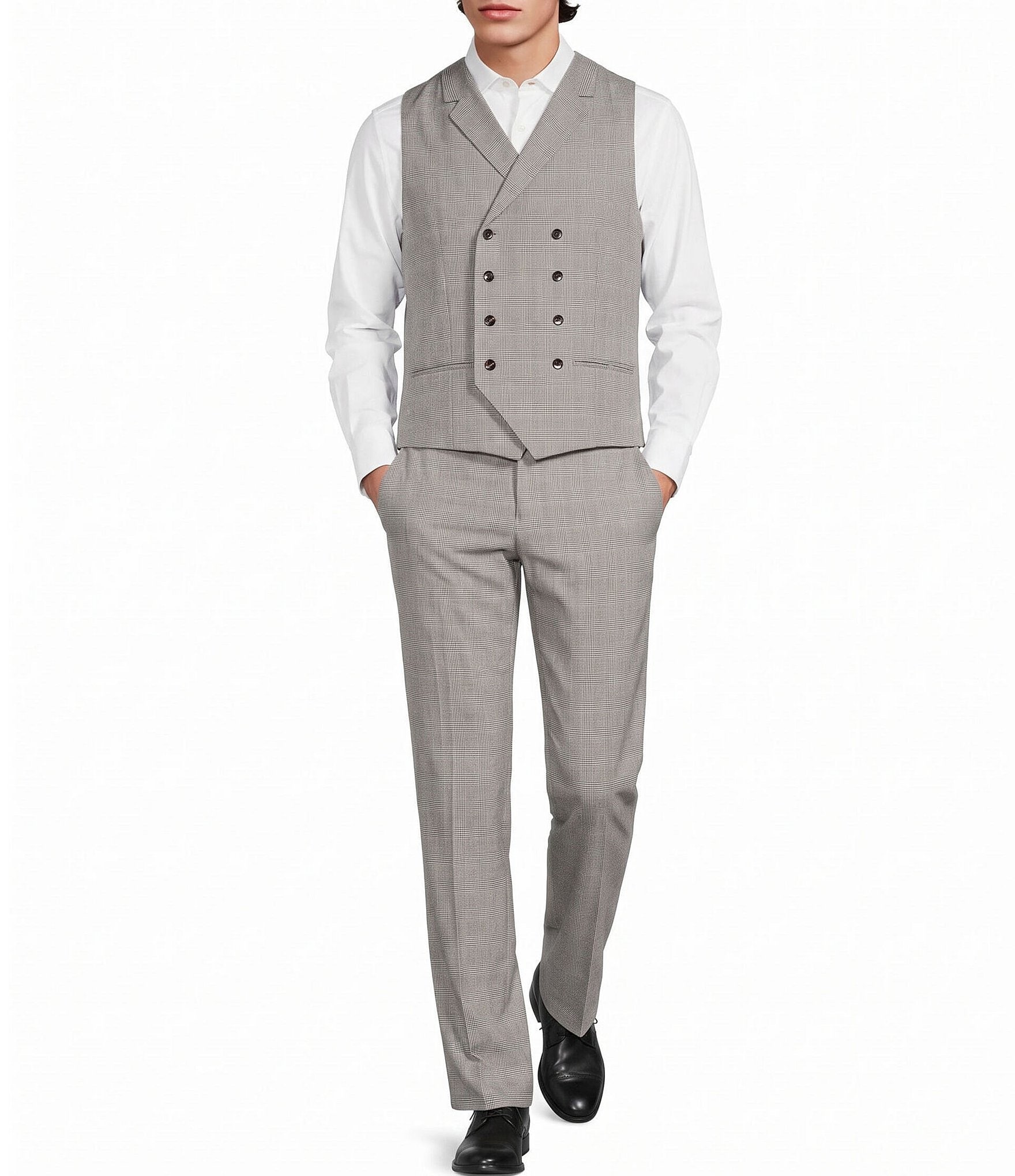 Murano Double Breasted Coordinating Glen Plaid Suit Separates Vest