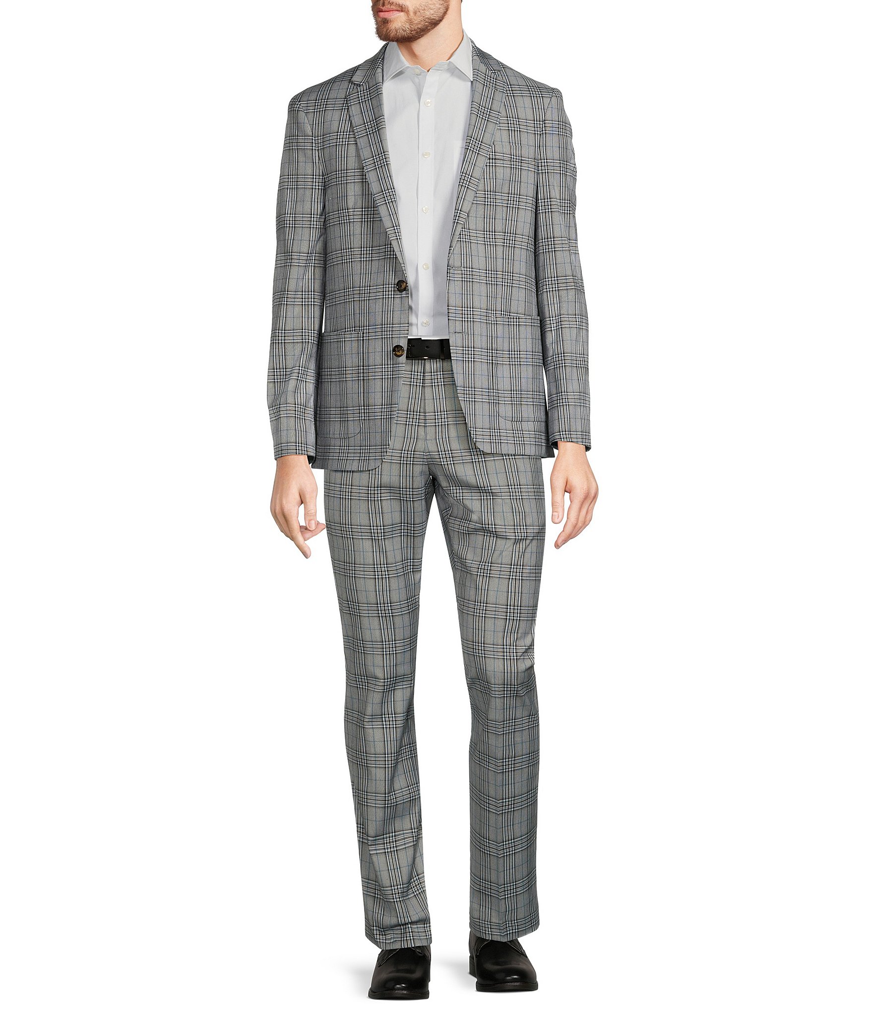 Murano Evan Extra Slim Fit Flat Front Glen Plaid Dress Pants