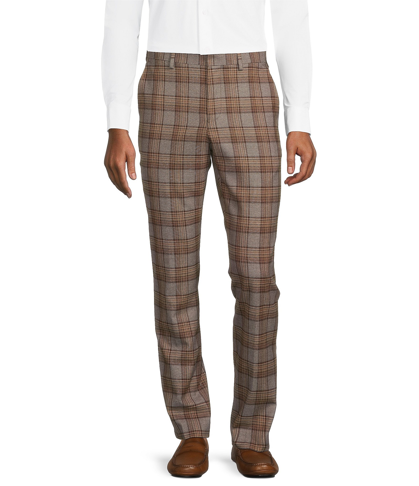fvwitlyh Pants for Men Mens Plaid Pants Slim Tapered Fit Casual Stretch  Flat-Front Expandable Waist Checkered Dress Pants 
