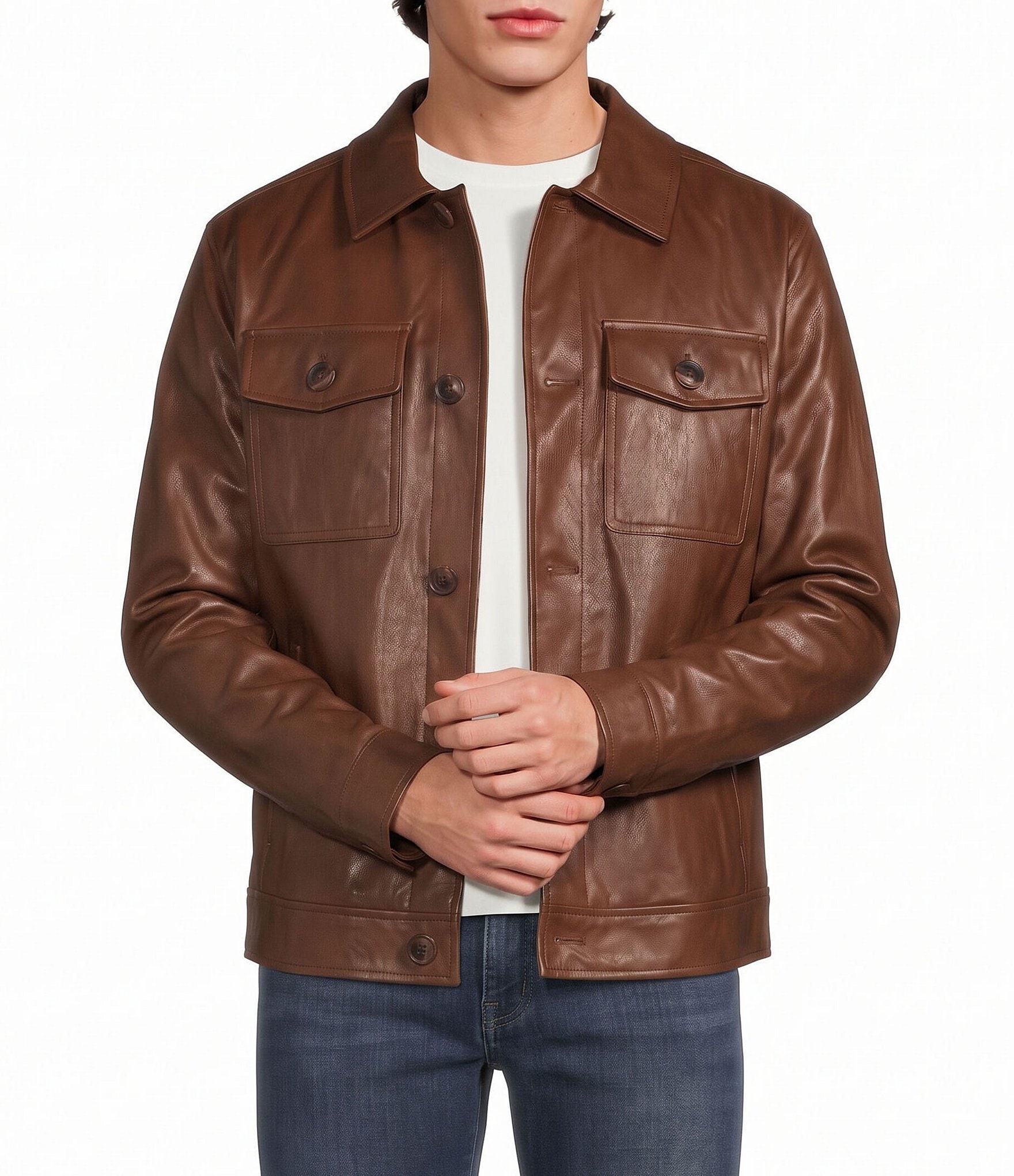 Murano Faux-Leather Trucker Jacket