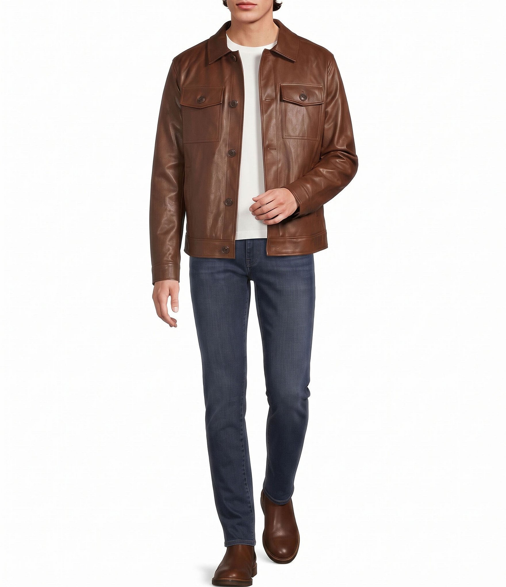 Murano Faux-Leather Trucker Jacket