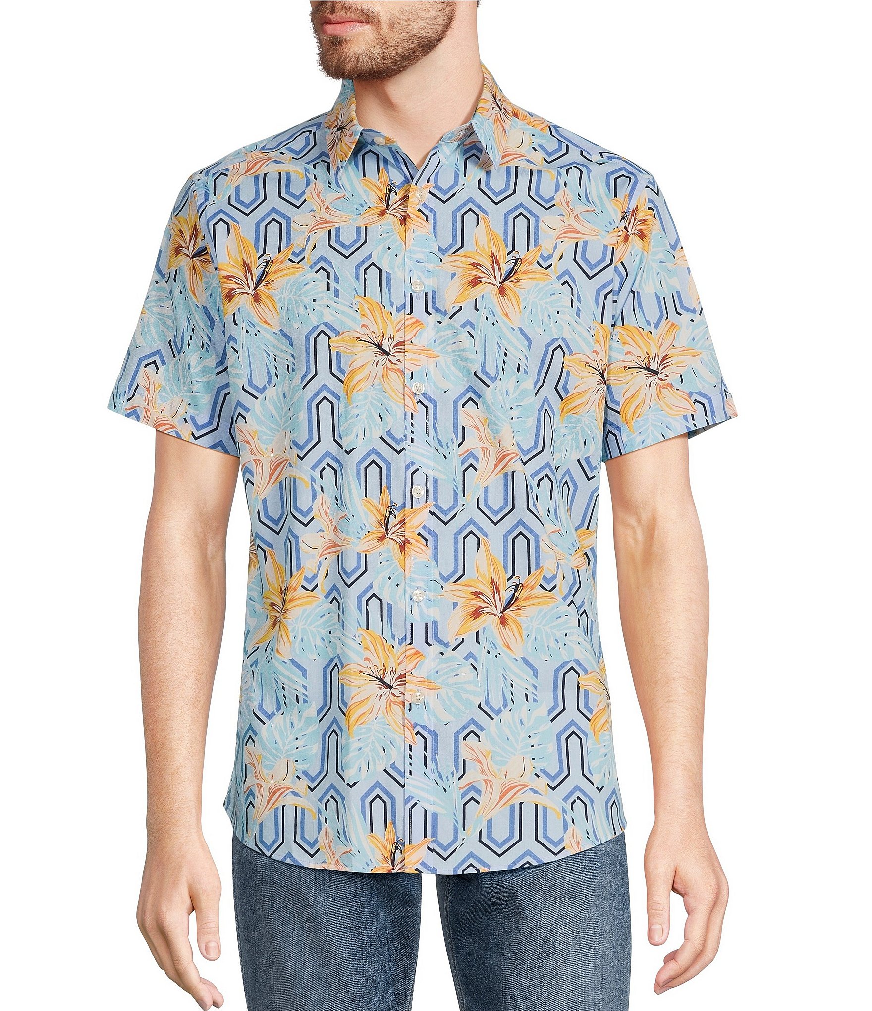 Murano Geo Floral Print Short Sleeve Woven Shirt | Dillard's
