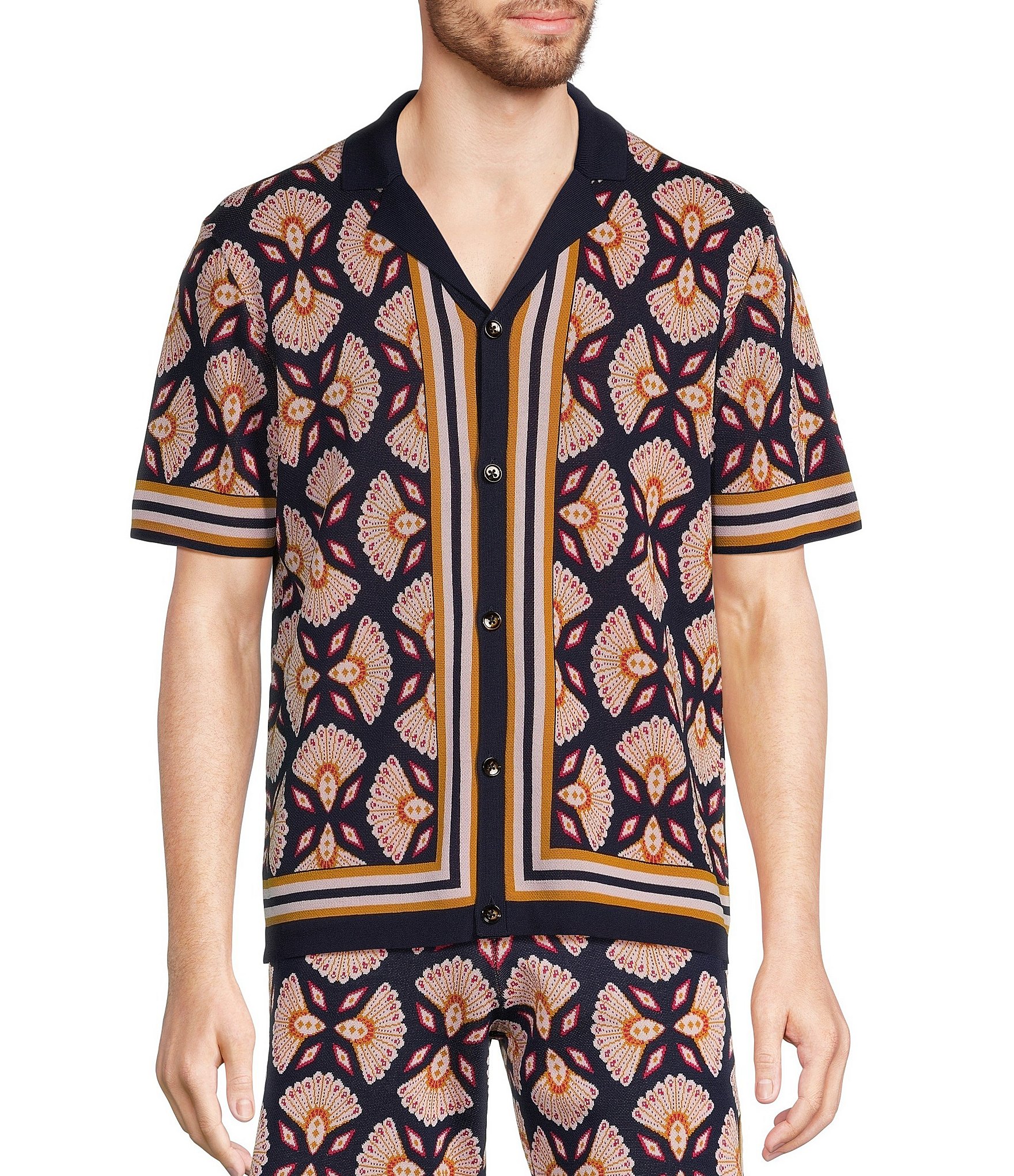 Murano Jewels of Jaipur Collection Geo Jacquard Short Sleeve Woven Camp ...