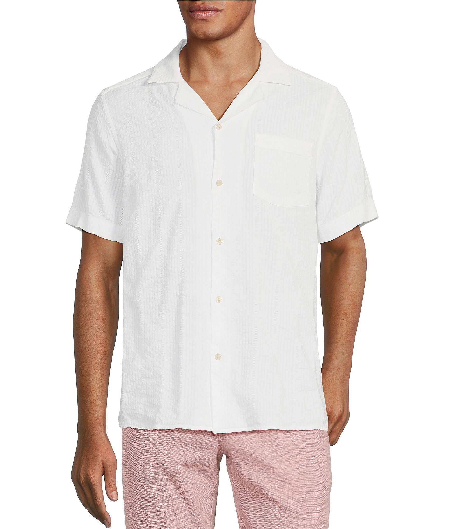 Murano Jewels of Jaipur Collection Slim Fit Solid Seersucker Short Sleeve Woven Shirt