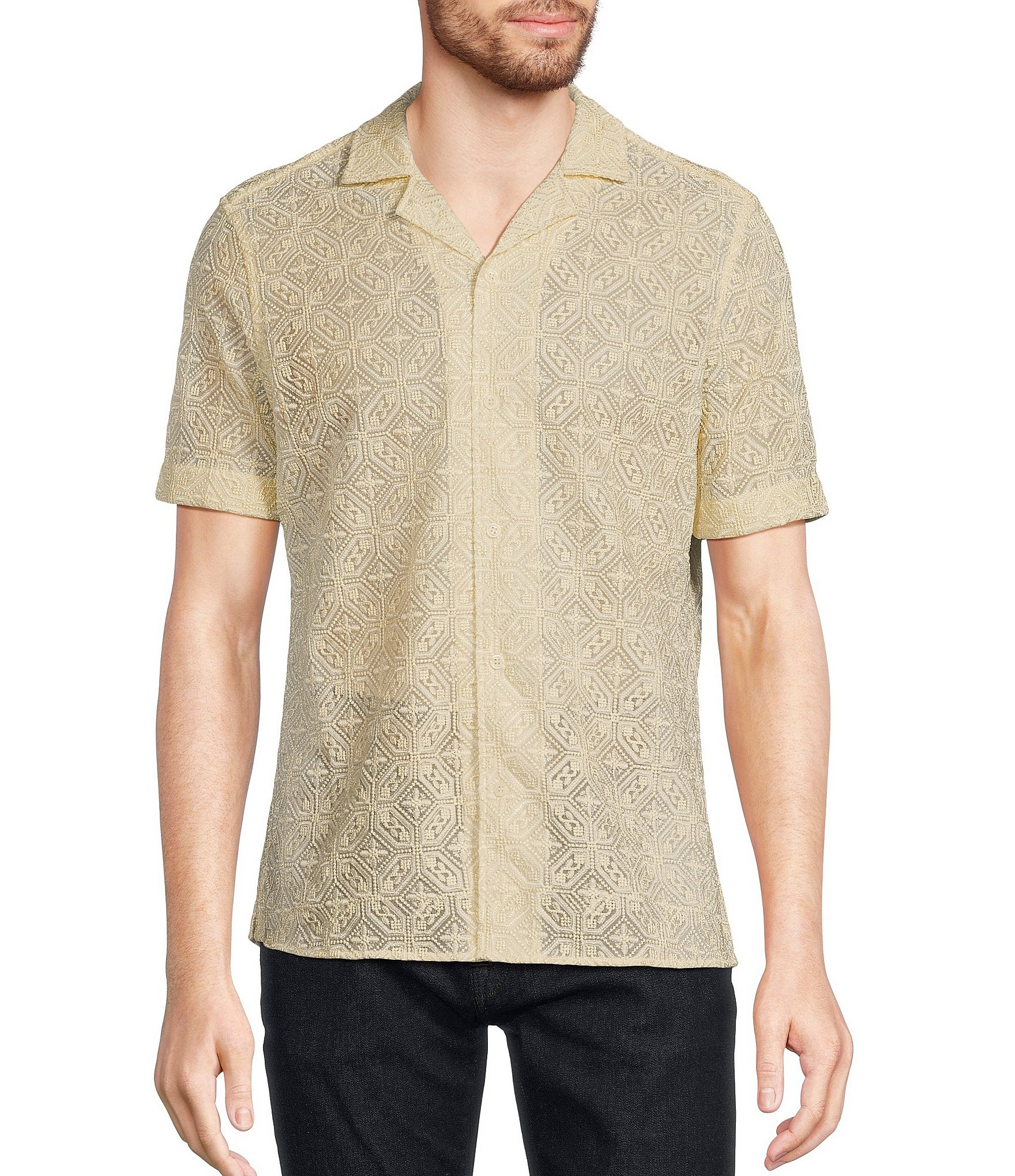 Murano Jewels of Jaipur Slim Fit Embroidered Short Sleeve Woven Camp Shirt