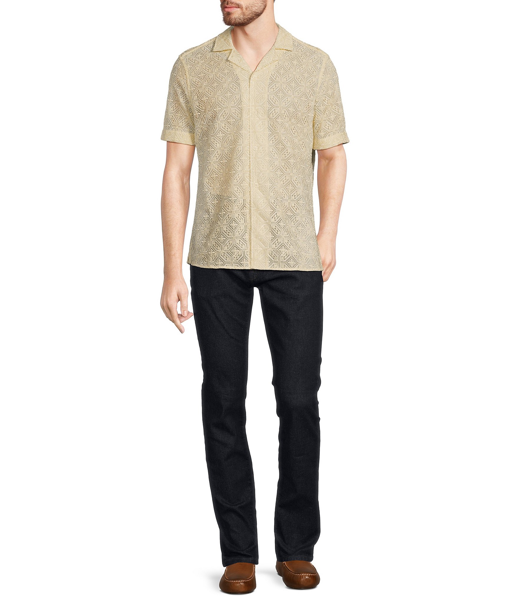 Murano Jewels of Jaipur Slim Fit Embroidered Short Sleeve Woven Camp Shirt