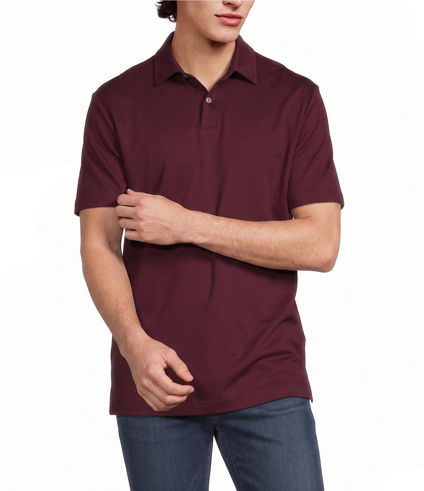 Murano Liquid Luxury Athletic Fit Solid Interlock Short Sleeve Polo Shirt