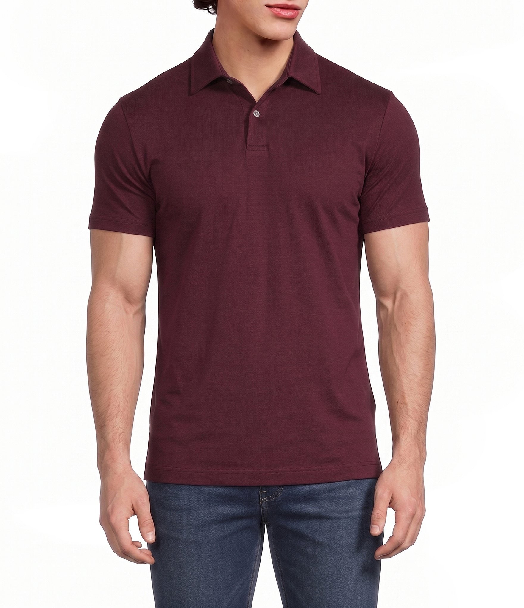Murano Liquid Luxury Athletic Fit Solid Interlock Short Sleeve Polo Shirt
