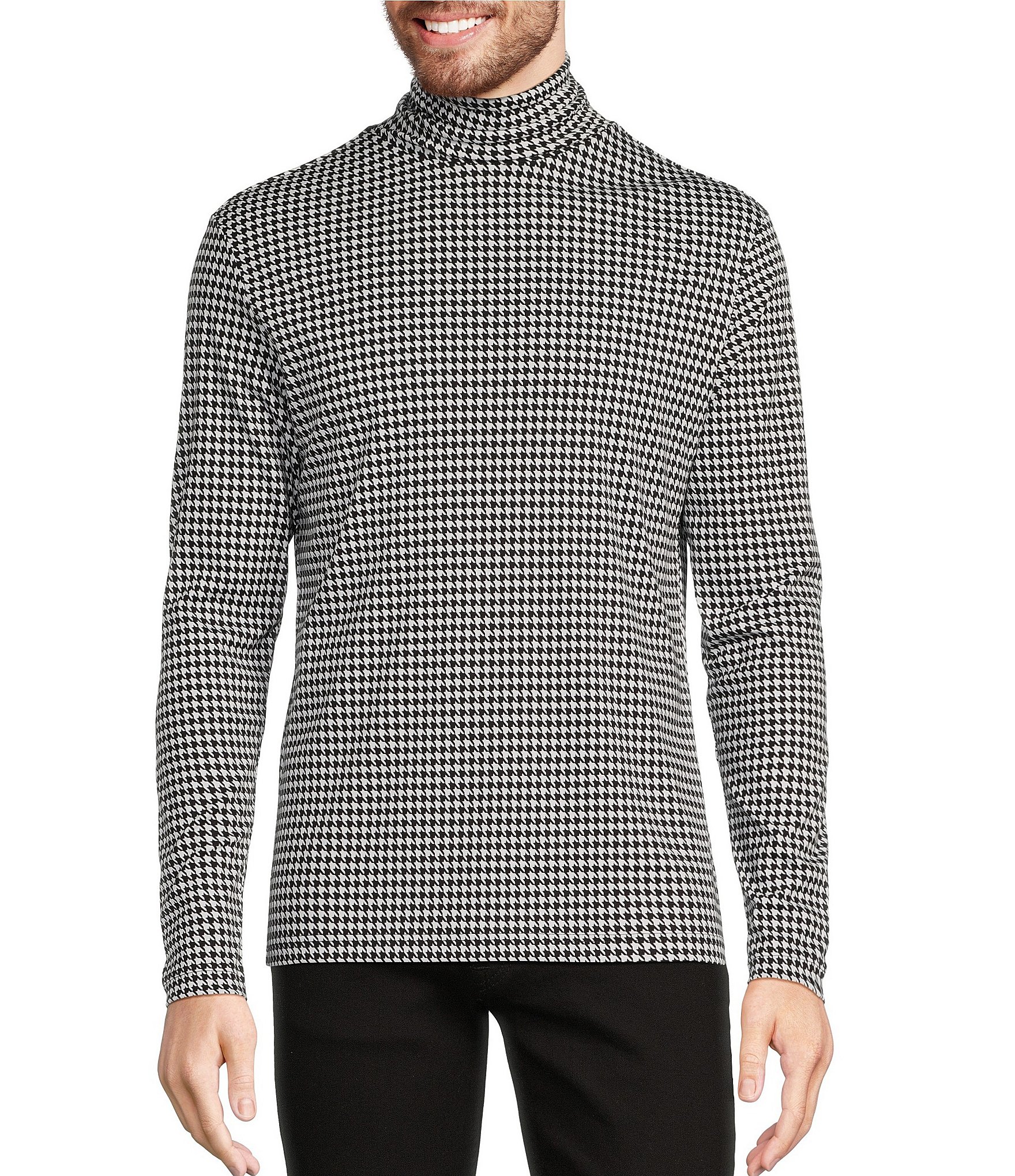 Murano Liquid Luxury Collection Slim Fit Houndstooth Long Sleeve Turtleneck Pullover