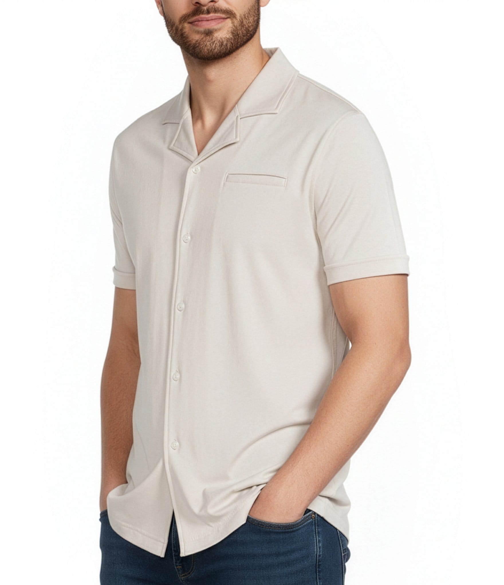 Murano Liquid Luxury Interlock Coat Front Short Sleeve Woven Shirt