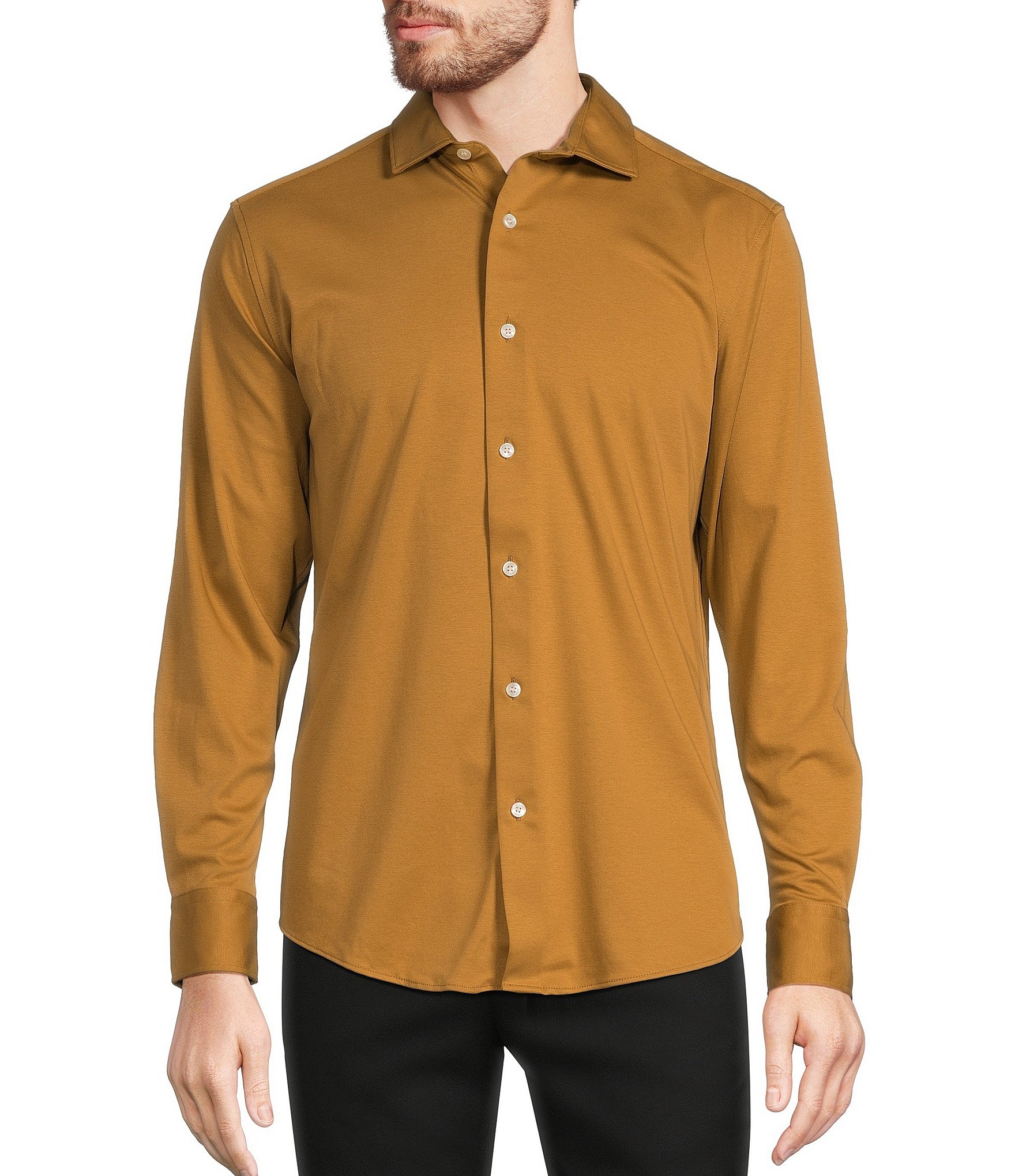 Murano Liquid Luxury Long Sleeve Knit Interlock Coatfront Shirt