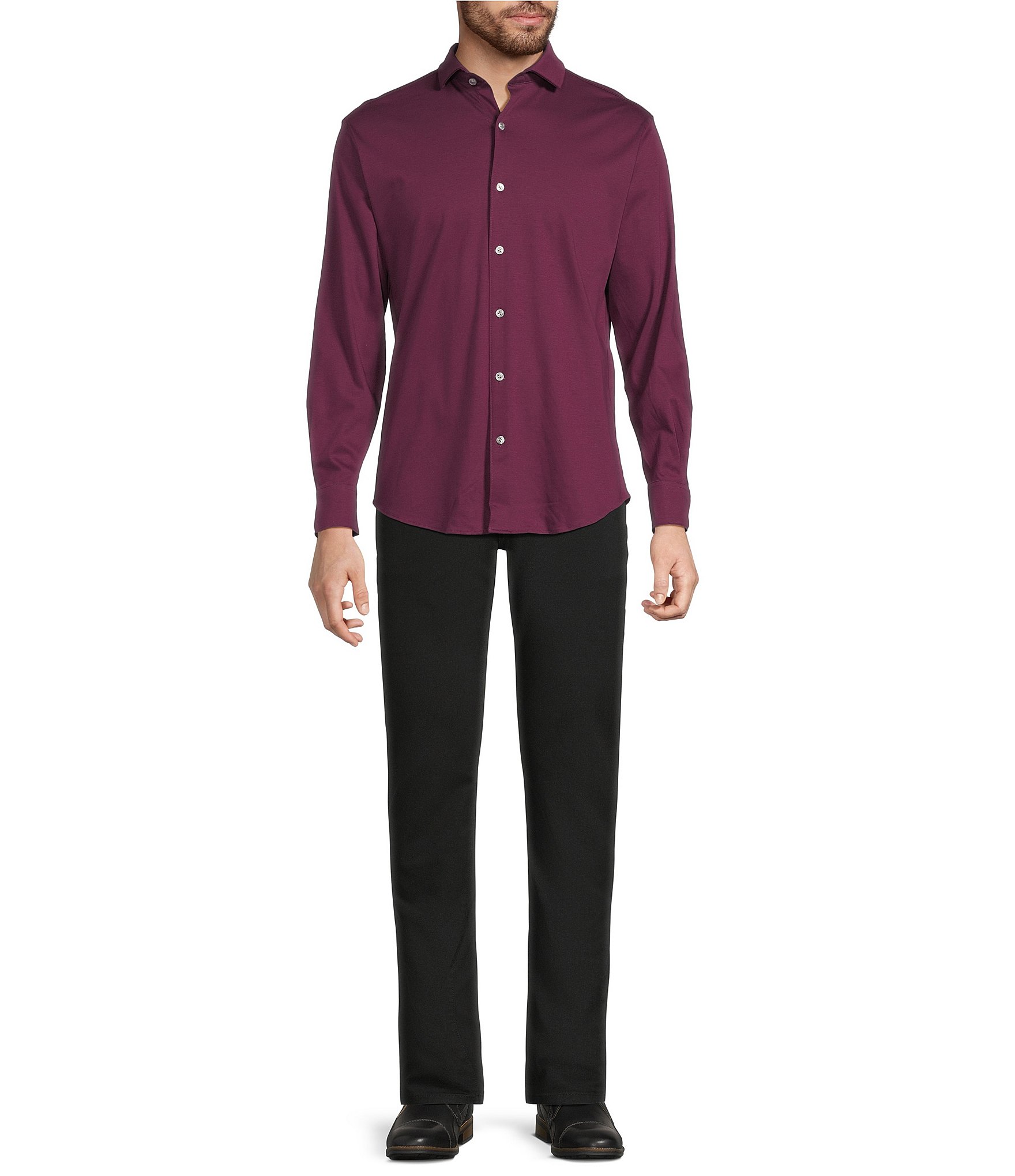 Murano Liquid Luxury Long Sleeve Knit Interlock Coatfront Shirt