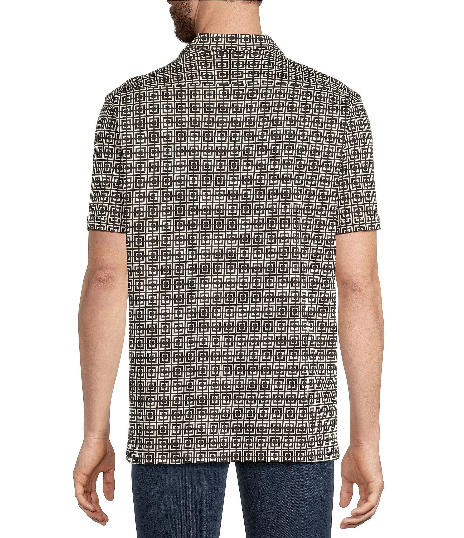 Murano Liquid Luxury Printed Interlock Coat Front Short Sleeve Woven Shirt