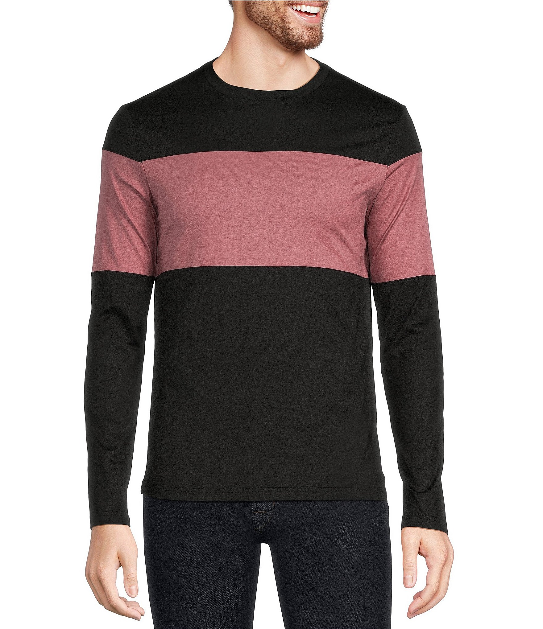 Murano Liquid Luxury Slim Fit Color Block Long Sleeve T-Shirt