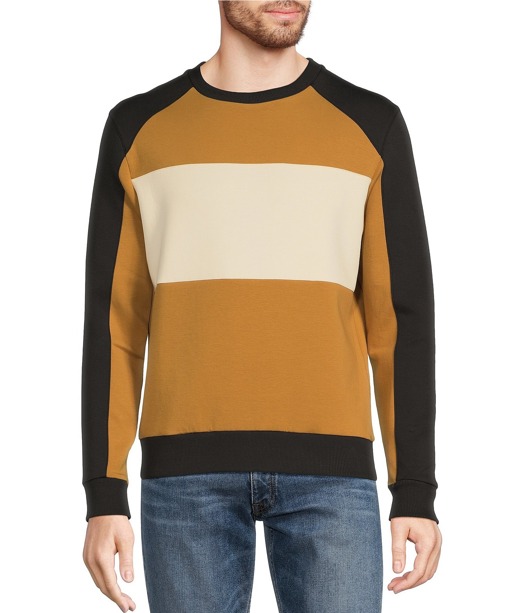 Murano Liquid Luxury Slim-Fit Pieced Color Block Long Sleeve Sweatshirt |  Dillard's