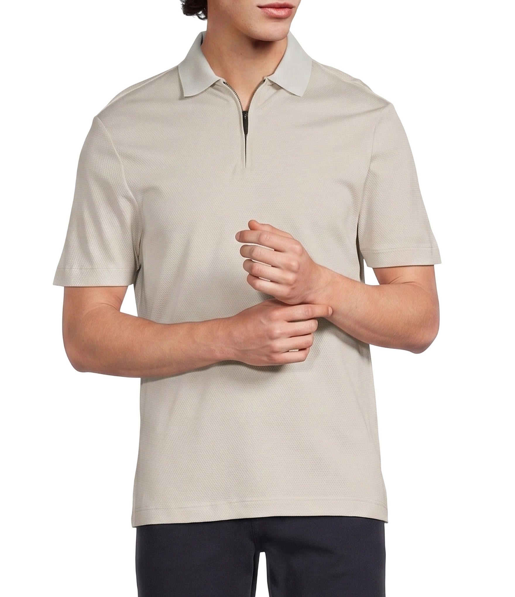 Murano Liquid Luxury Slim Fit Quarter-Zip Solid Short Sleeve Polo Shirt