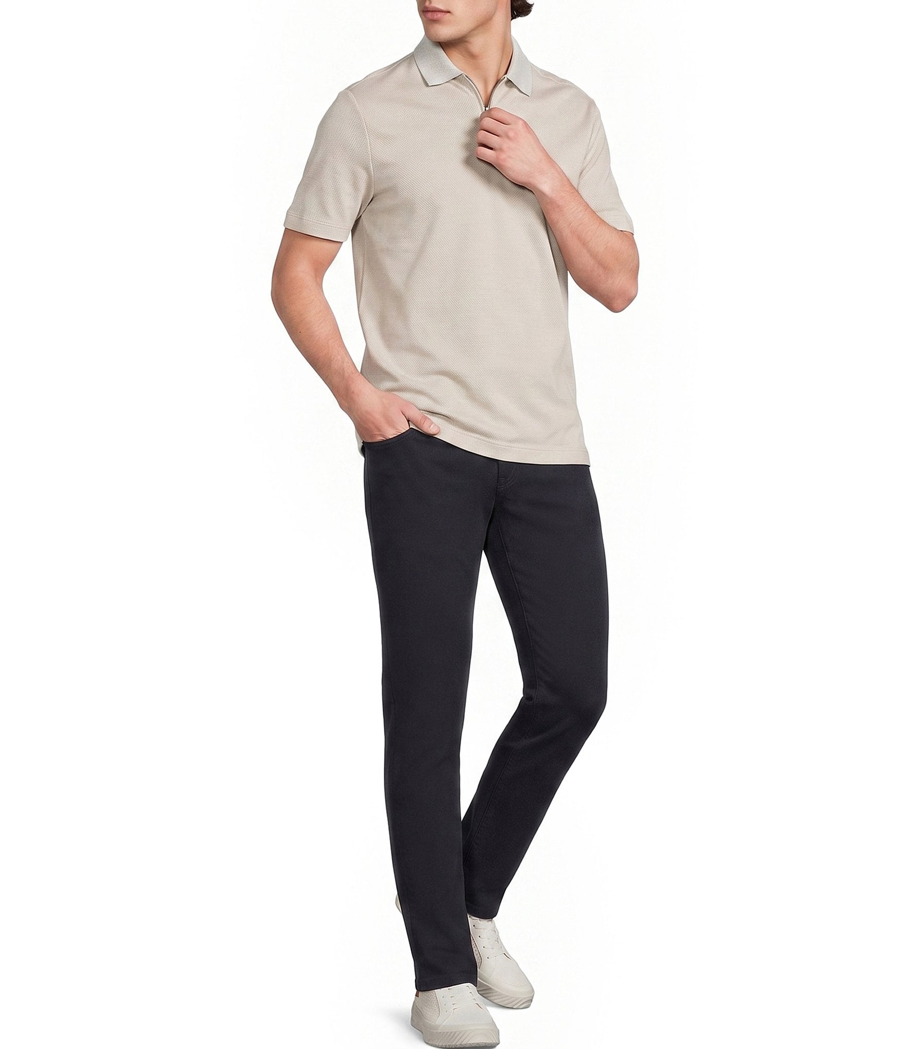 Murano Liquid Luxury Slim Fit Quarter-Zip Solid Short Sleeve Polo Shirt